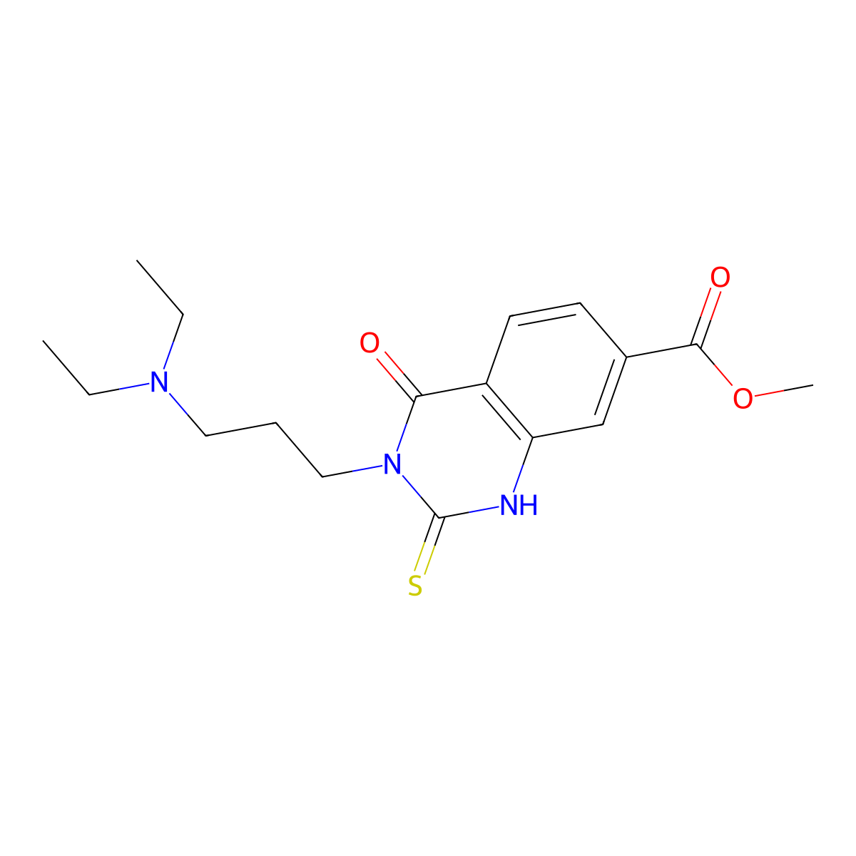 methyl 3-[3-(diethylamino)propyl]-4-oxo-2-sulfanylidene-1H-quinazoline-7-carboxylate molecular structure, CAS 422526-42-9