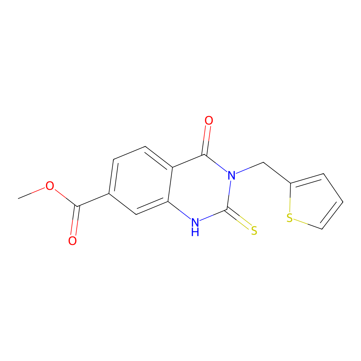 Methyl 4-oxo-3-(2-thienylmethyl)-2-thioxo-1,3-dihydroquinazoline-7-carboxylate molecular structure, CAS 422526-44-1