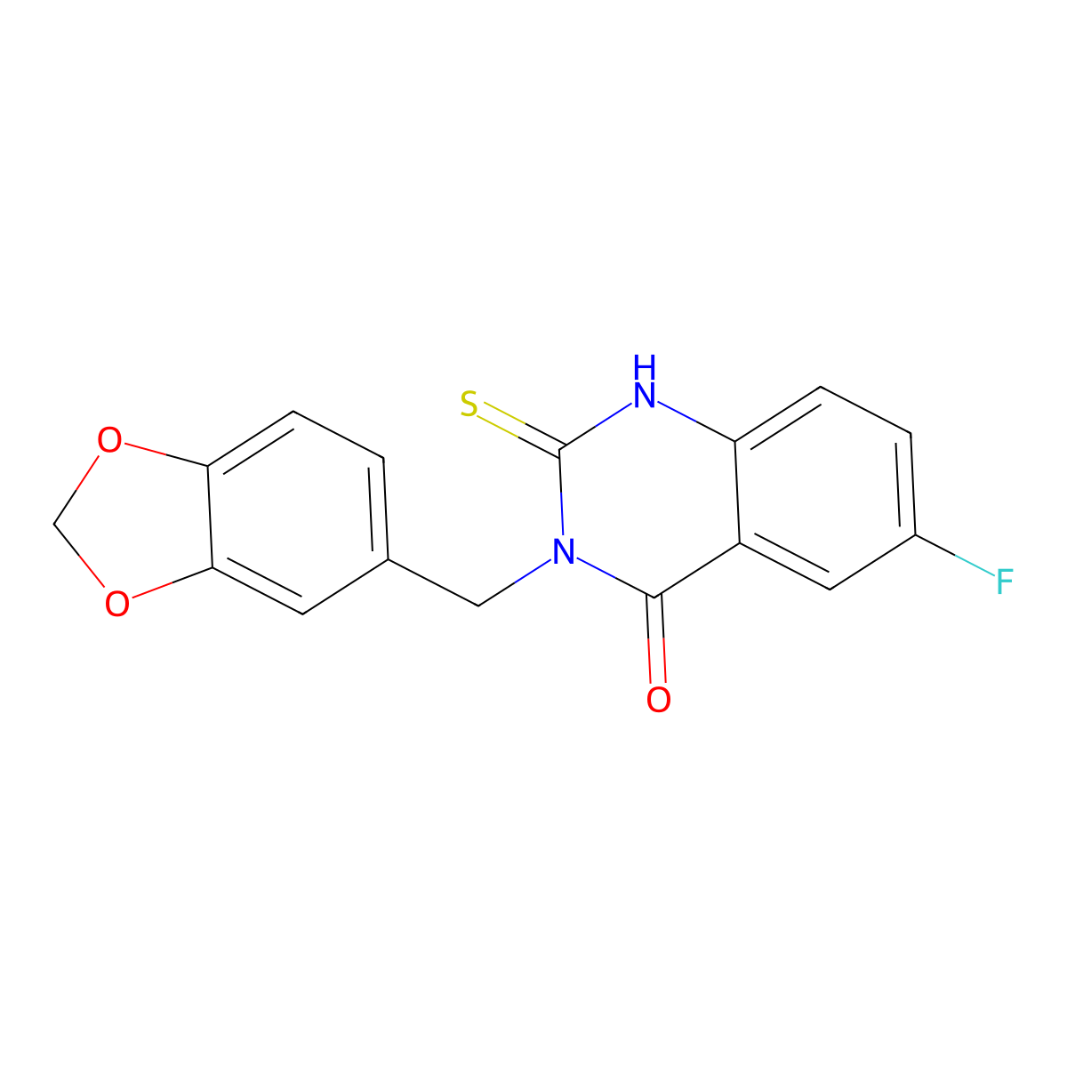 3-(1,3-benzodioxol-5-ylmethyl)-6-fluoro-2-sulfanylidene-1H-quinazolin-4-one molecular structure, CAS 422526-93-0