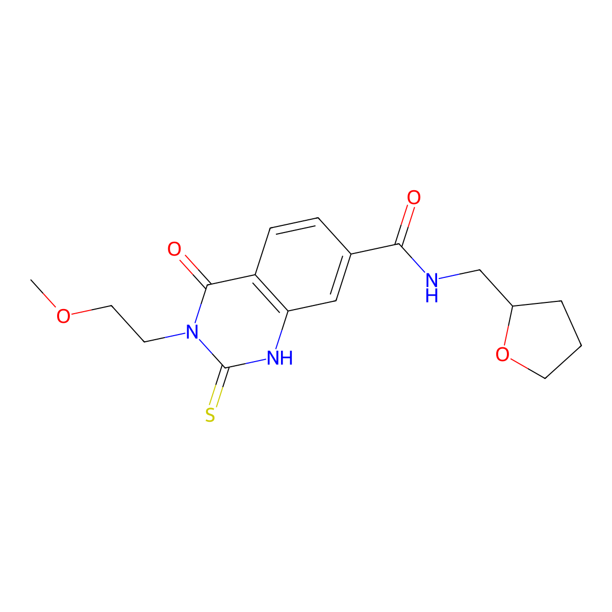 3-(2-methoxyethyl)-4-oxo-N-(tetrahydrofuran-2-ylmethyl)-2-thioxo-1,2,3,4-tetrahydroquinazoline-7-carboxamide molecular structure, CAS 422527-90-0