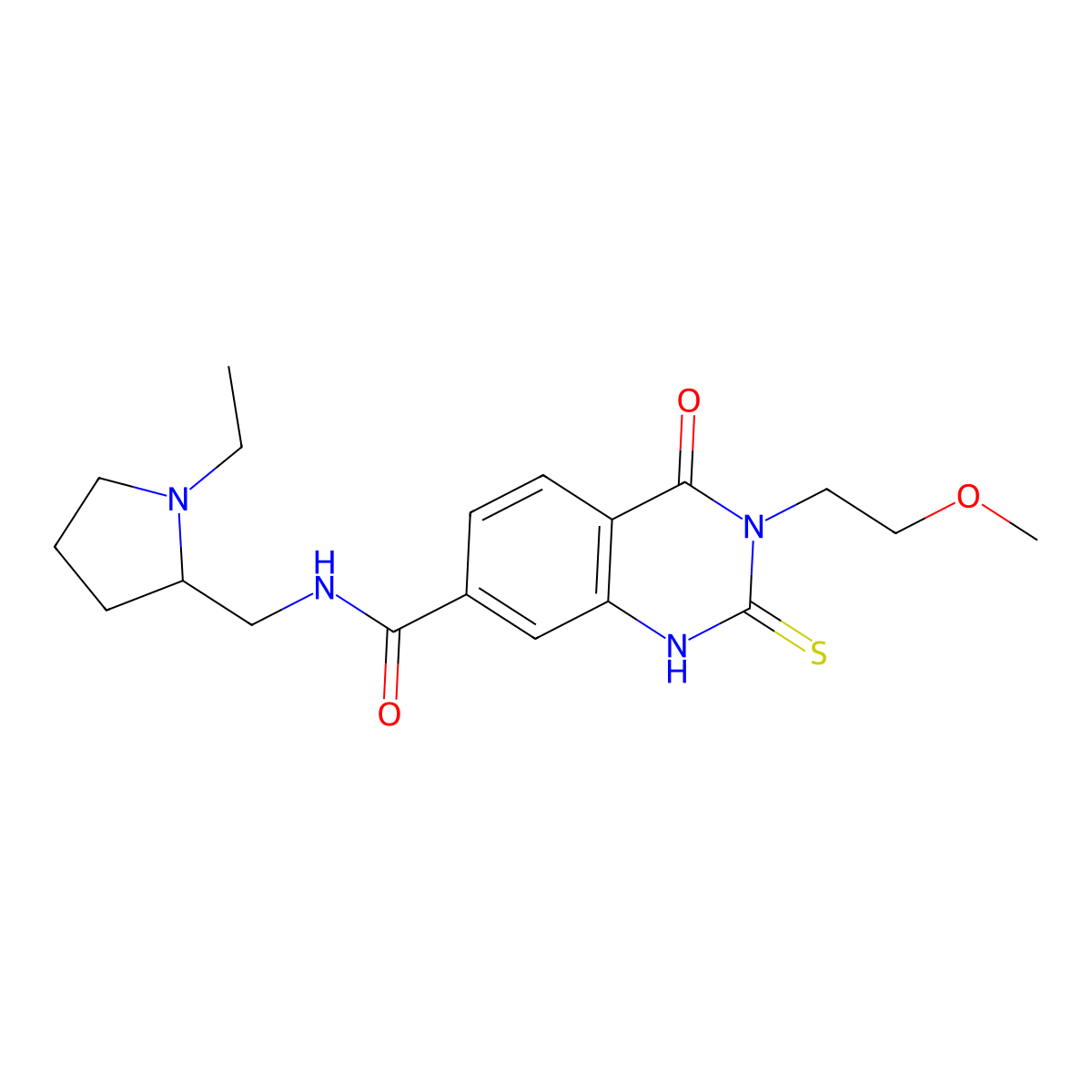N-[(1-ethylpyrrolidin-2-yl)methyl]-3-(2-methoxyethyl)-4-oxo-2-sulfanylidene-1H-quinazoline-7-carboxamide molecular structure, CAS 422528-34-5