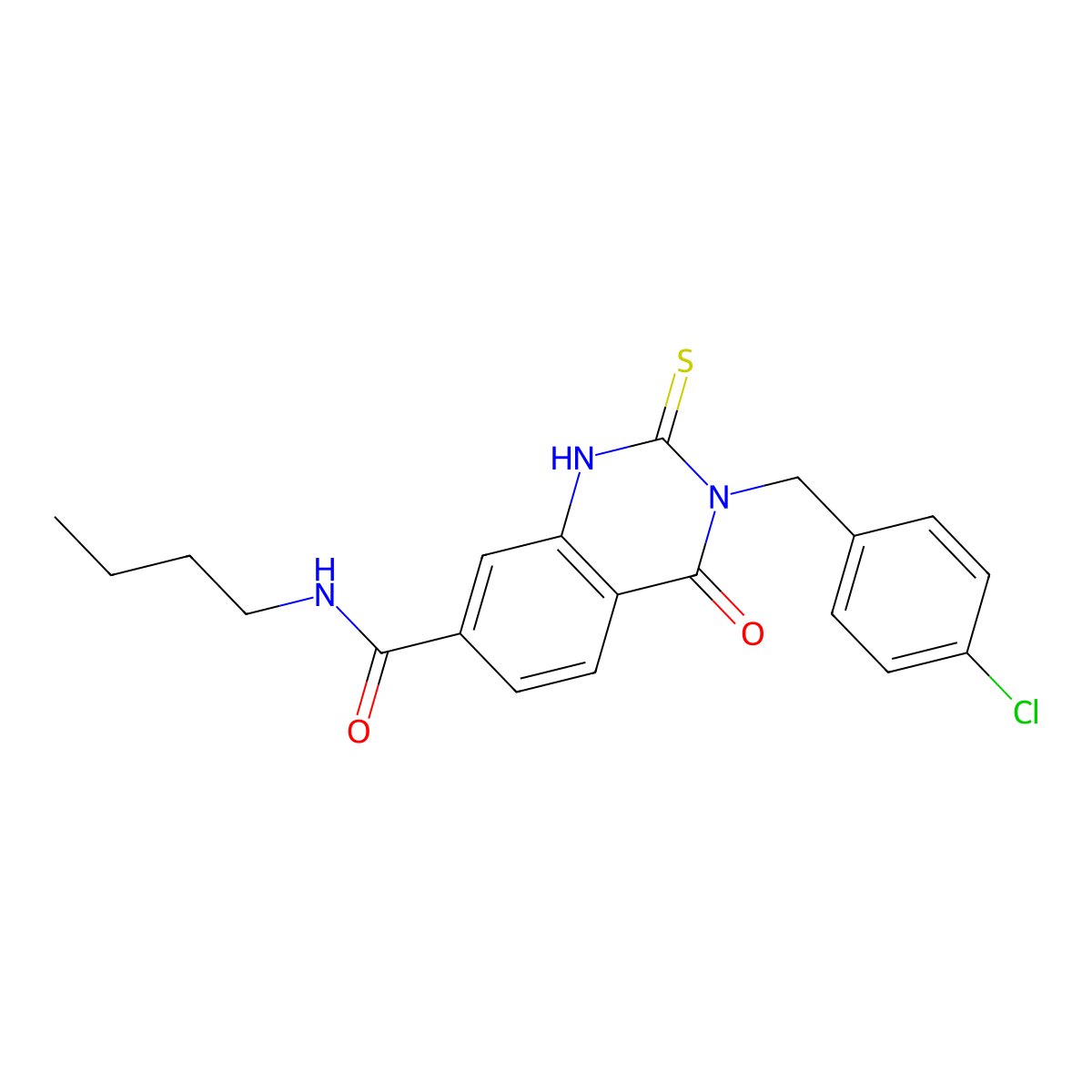 N-butyl-3-[(4-chlorophenyl)methyl]-4-oxo-2-sulfanylidene-1H-quinazoline-7-carboxamide molecular structure, CAS 422528-56-1