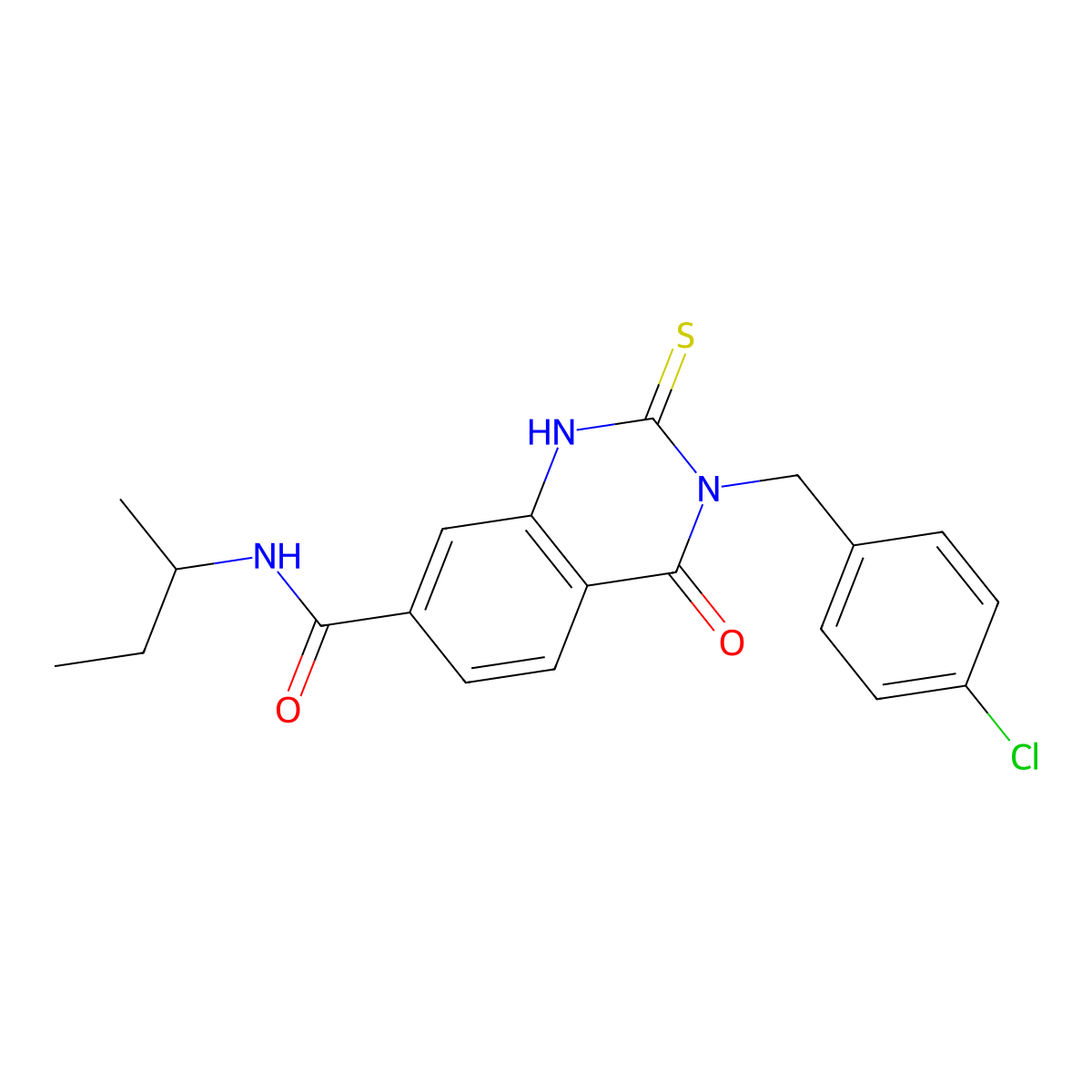 N-butan-2-yl-3-[(4-chlorophenyl)methyl]-4-oxo-2-sulfanylidene-1H-quinazoline-7-carboxamide molecular structure, CAS 422528-57-2