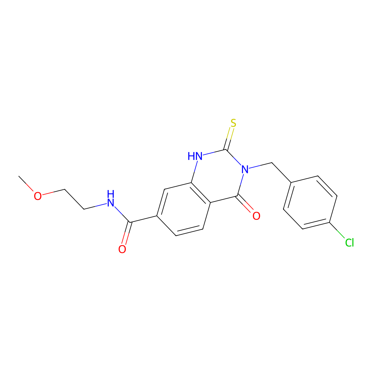 3-[(4-chlorophenyl)methyl]-N-(2-methoxyethyl)-4-oxo-2-sulfanylidene-1H-quinazoline-7-carboxamide molecular structure, CAS 422528-63-0
