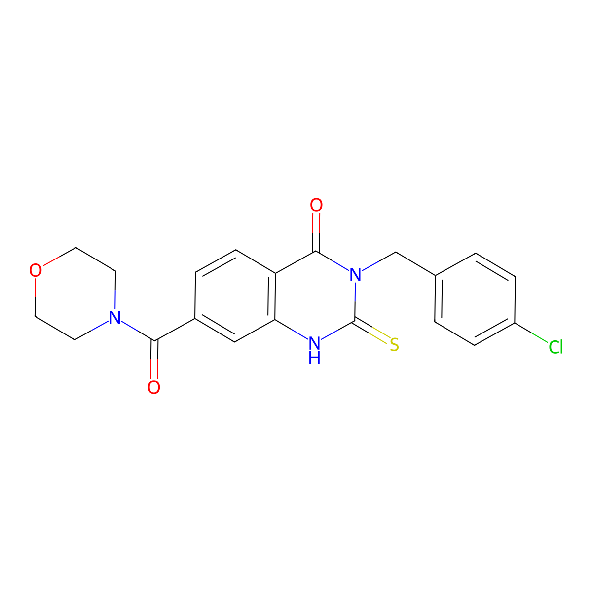 3-[(4-chlorophenyl)methyl]-7-(morpholine-4-carbonyl)-2-sulfanylidene-1H-quinazolin-4-one molecular structure, CAS 422528-88-9