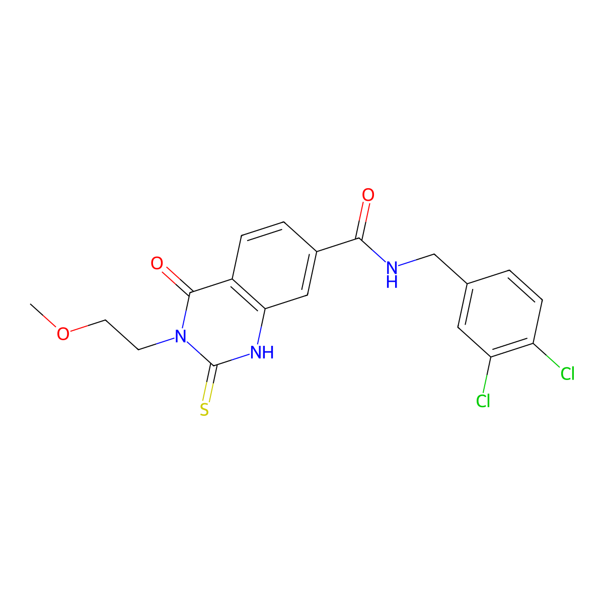 N-[(3,4-dichlorophenyl)methyl]-3-(2-methoxyethyl)-4-oxo-2-sulfanylidene-1H-quinazoline-7-carboxamide molecular structure, CAS 422529-44-0