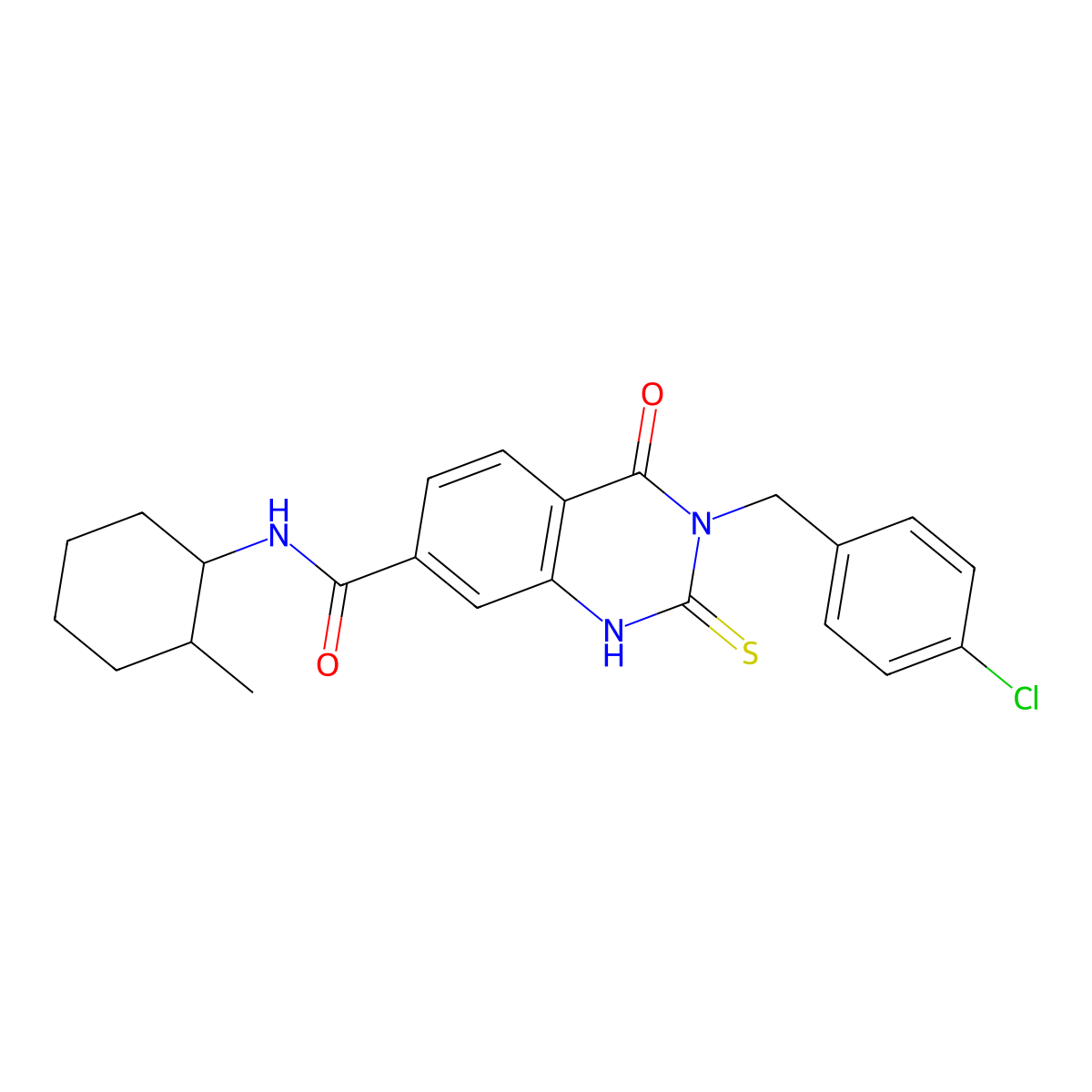 3-[(4-chlorophenyl)methyl]-N-(2-methylcyclohexyl)-4-oxo-2-sulfanylidene-1H-quinazoline-7-carboxamide molecular structure, CAS 422529-54-2