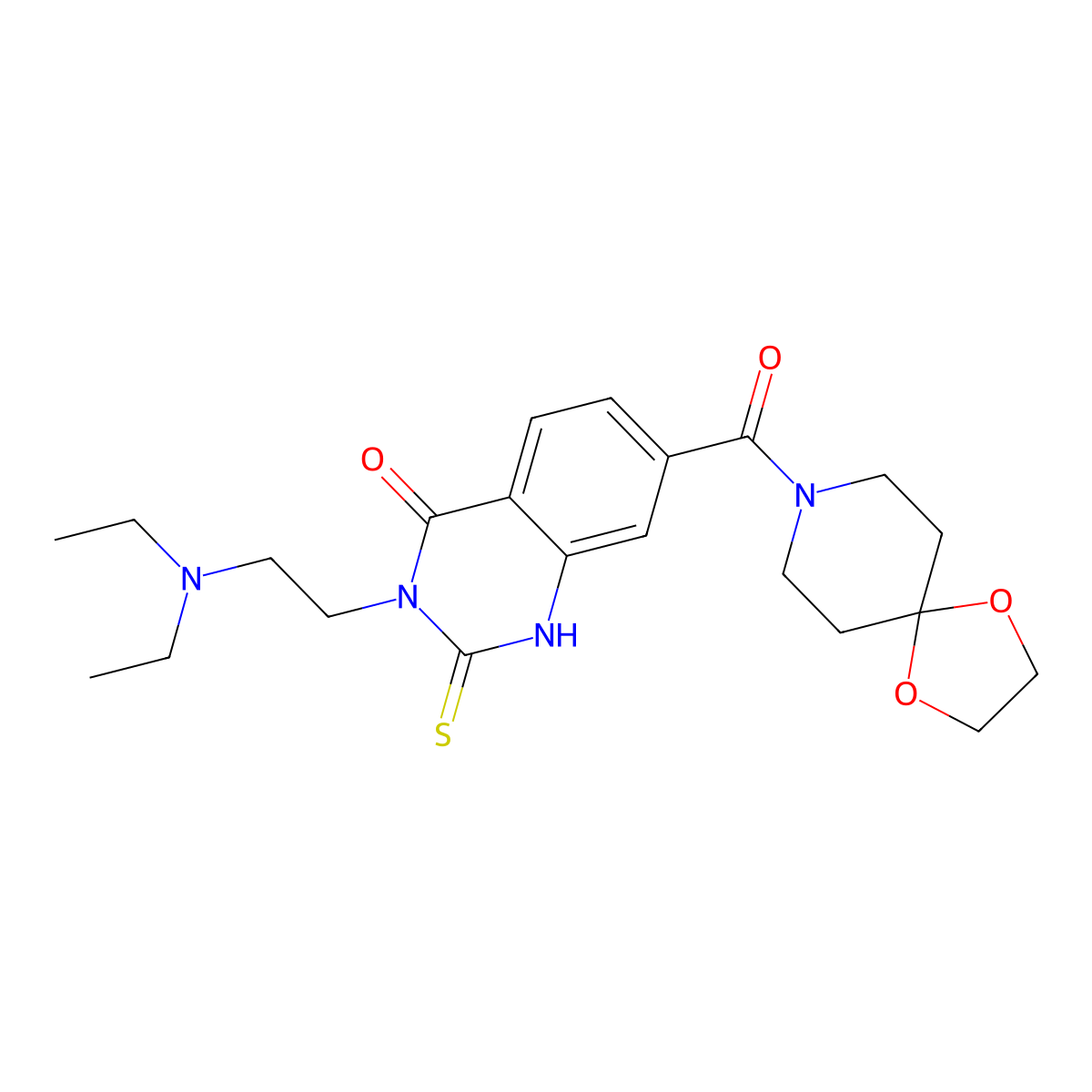 3-(2-(diethylamino)ethyl)-7-(1,4-dioxa-8-azaspiro[4.5]decane-8-carbonyl)-2-thioxo-2,3-dihydroquinazolin-4(1H)-one molecular structure, CAS 422529-63-3