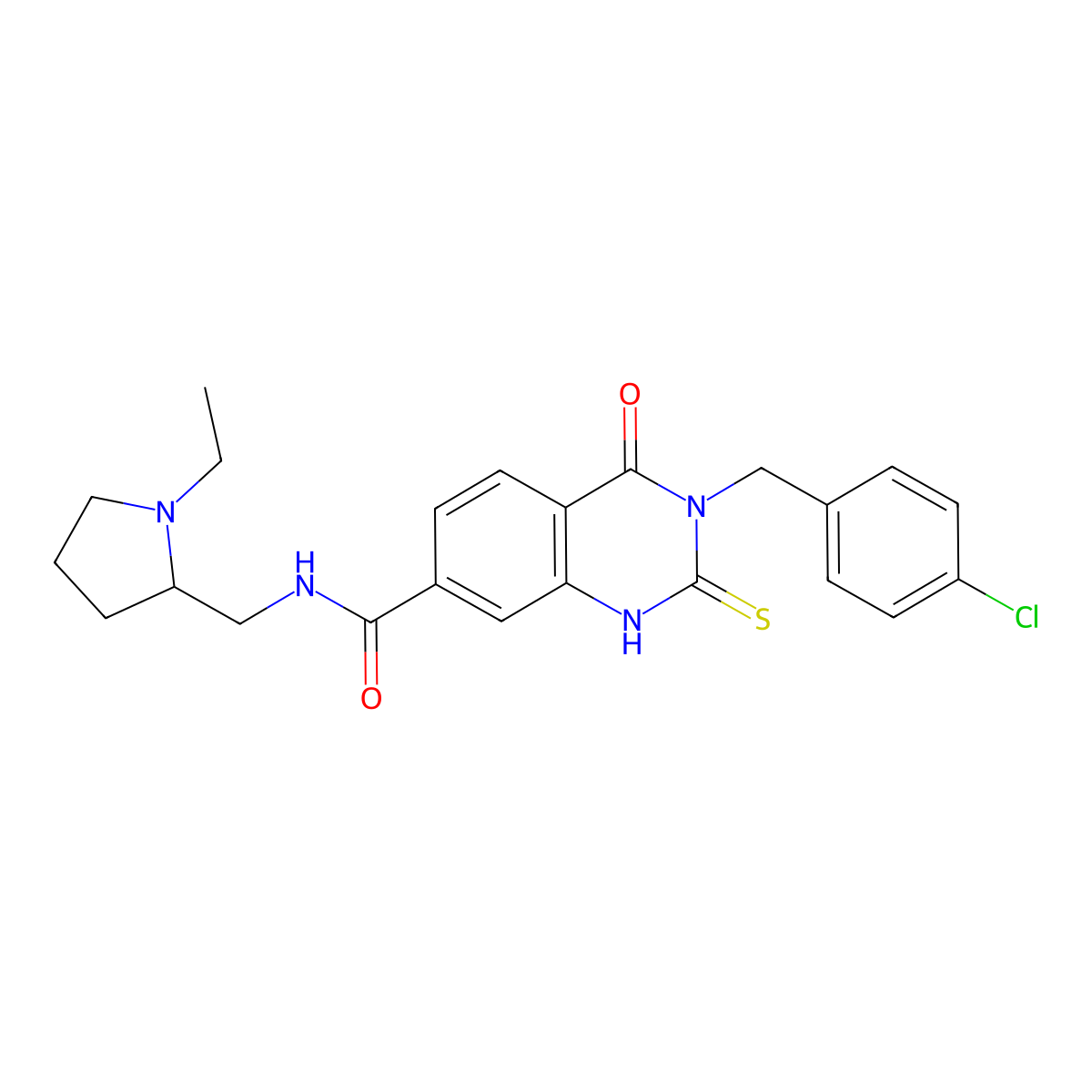 3-(4-chlorobenzyl)-N-((1-ethylpyrrolidin-2-yl)methyl)-4-oxo-2-thioxo-1,2,3,4-tetrahydroquinazoline-7-carboxamide molecular structure, CAS 422529-79-1