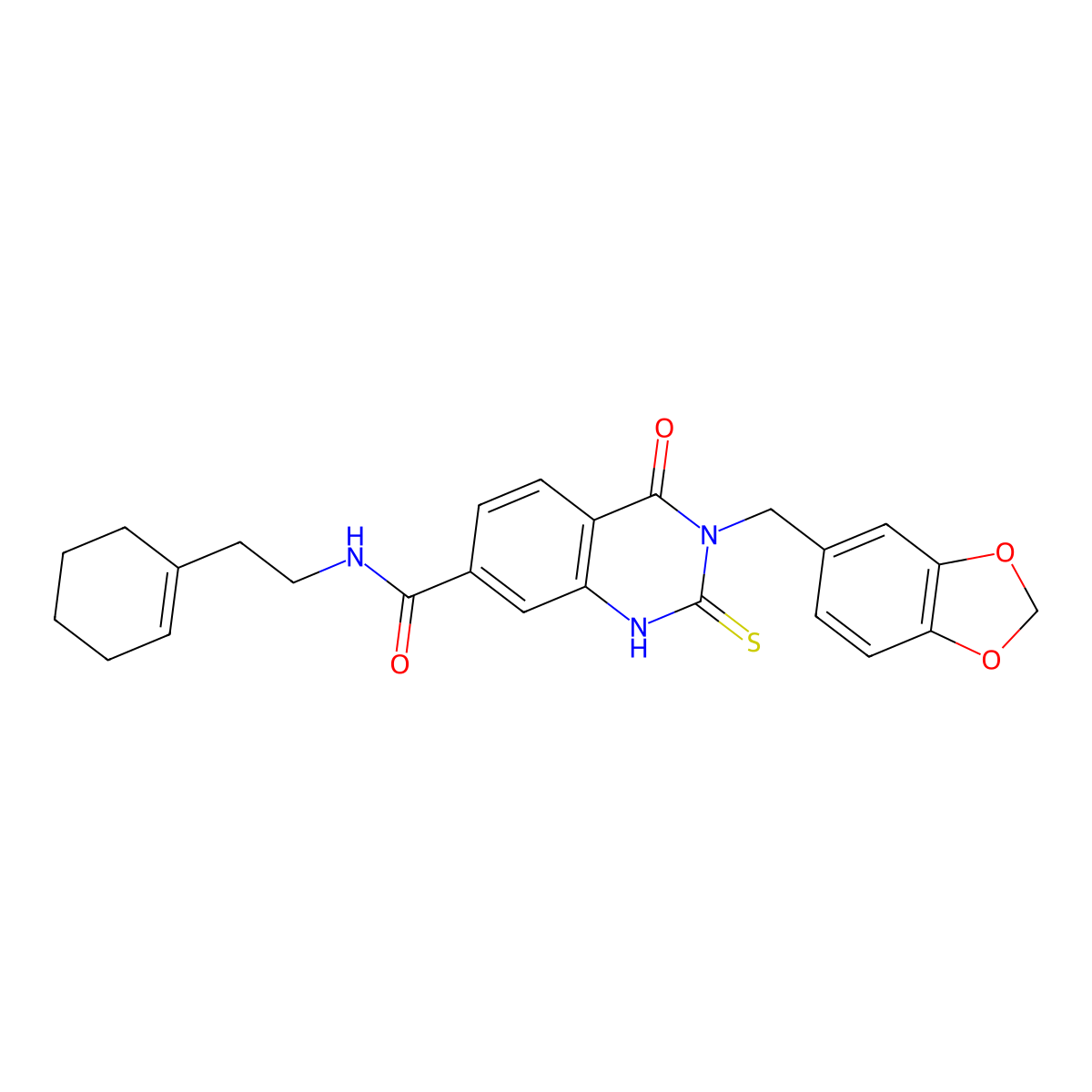 3-(1,3-benzodioxol-5-ylmethyl)-N-[2-(cyclohexen-1-yl)ethyl]-4-oxo-2-sulfanylidene-1H-quinazoline-7-carboxamide molecular structure, CAS 422530-02-7