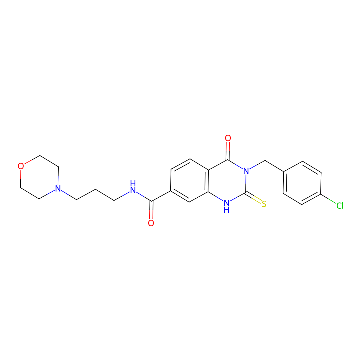 3-[(4-chlorophenyl)methyl]-N-(3-morpholin-4-ylpropyl)-4-oxo-2-sulfanylidene-1H-quinazoline-7-carboxamide molecular structure, CAS 422530-13-0