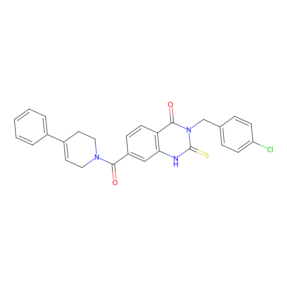 3-[(4-chlorophenyl)methyl]-7-(4-phenyl-3,6-dihydro-2H-pyridine-1-carbonyl)-2-sulfanylidene-1H-quinazolin-4-one molecular structure, CAS 422530-29-8