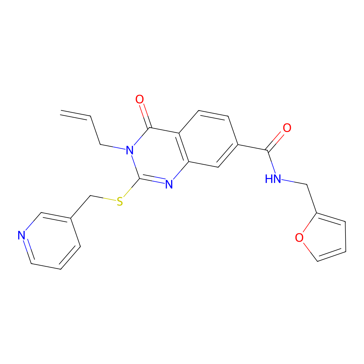 N-(furan-2-ylmethyl)-4-oxo-3-prop-2-enyl-2-(pyridin-3-ylmethylsulfanyl)quinazoline-7-carboxamide molecular structure, CAS 422530-70-9