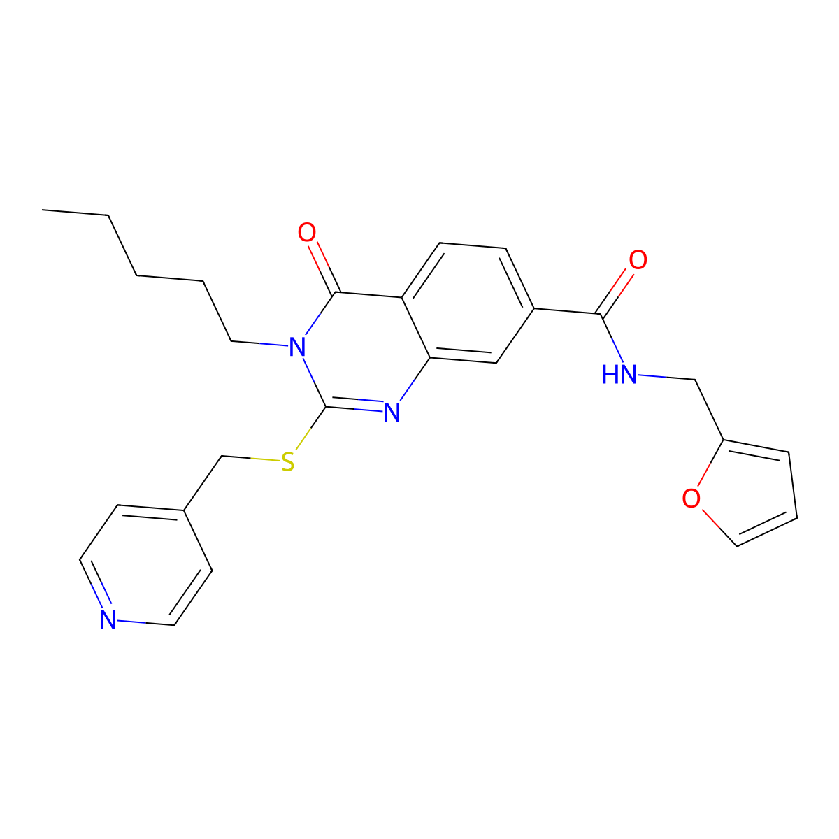 N-(2-furylmethyl)-4-oxo-3-pentyl-2-[(pyridin-4-ylmethyl)thio]-3,4-dihydroquinazoline-7-carboxamide molecular structure, CAS 422530-88-9
