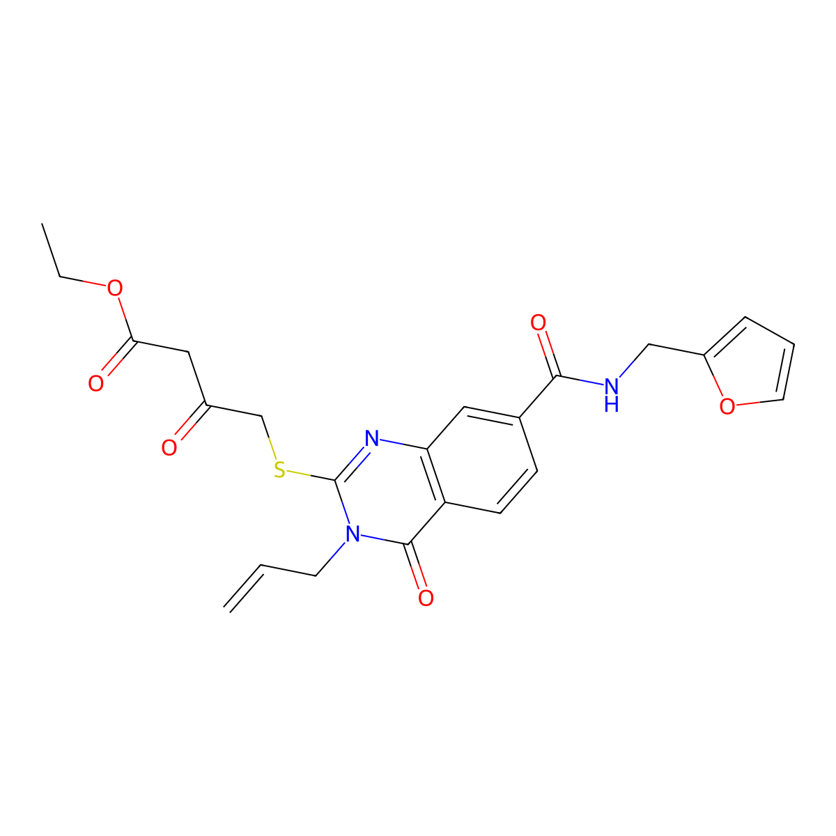 Ethyl 4-[7-(furan-2-ylmethylcarbamoyl)-4-oxo-3-prop-2-enylquinazolin-2-yl]sulfanyl-3-oxobutanoate molecular structure, CAS 422530-90-3