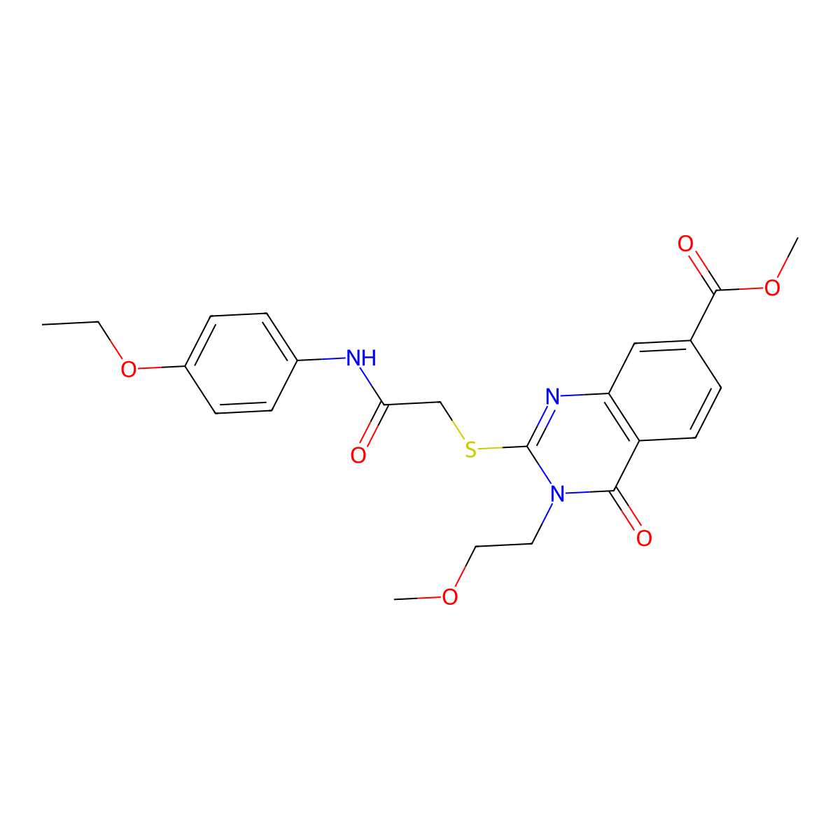 Methyl 2-({[(4-ethoxyphenyl)carbamoyl]methyl}sulfanyl)-3-(2-methoxyethyl)-4-oxo-3,4-dihydroquinazoline-7-carboxylate molecular structure, CAS 422530-92-5