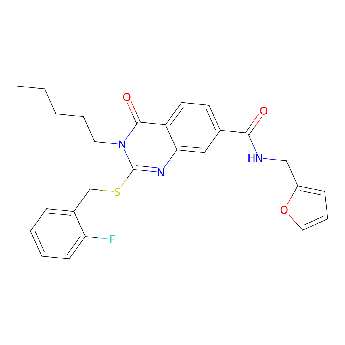 2-[(2-fluorophenyl)methylsulfanyl]-N-(furan-2-ylmethyl)-4-oxo-3-pentylquinazoline-7-carboxamide molecular structure, CAS 422531-09-7