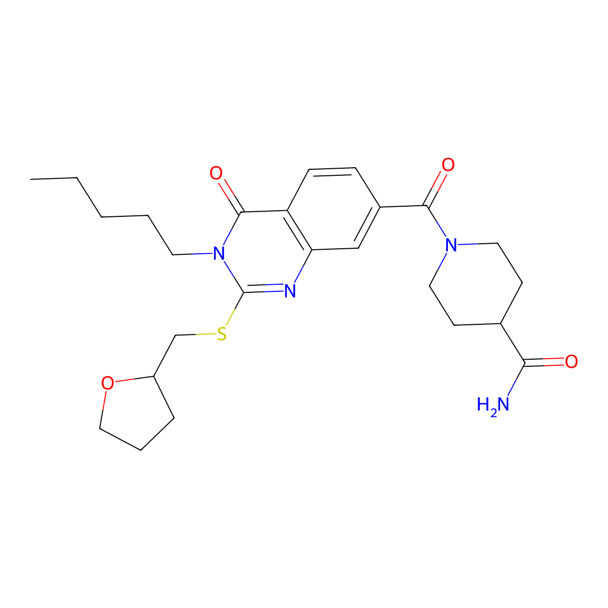 1-[4-Oxo-2-(oxolan-2-ylmethylsulfanyl)-3-pentylquinazoline-7-carbonyl]piperidine-4-carboxamide molecular structure, CAS 422531-17-7