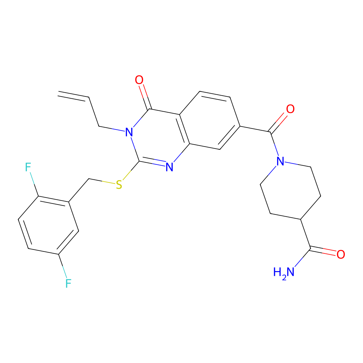 1-[2-[(2,5-Difluorophenyl)methylsulfanyl]-4-oxo-3-prop-2-enylquinazoline-7-carbonyl]piperidine-4-carboxamide molecular structure, CAS 422531-27-9