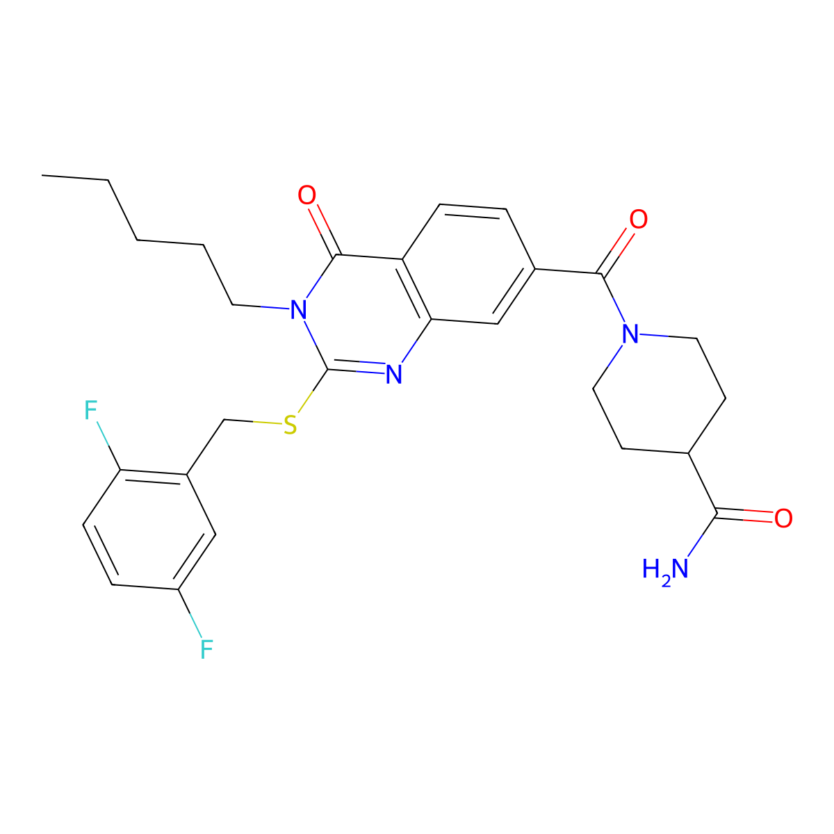 1-[2-[(2,5-Difluorophenyl)methylsulfanyl]-4-oxo-3-pentylquinazoline-7-carbonyl]piperidine-4-carboxamide molecular structure, CAS 422531-49-5