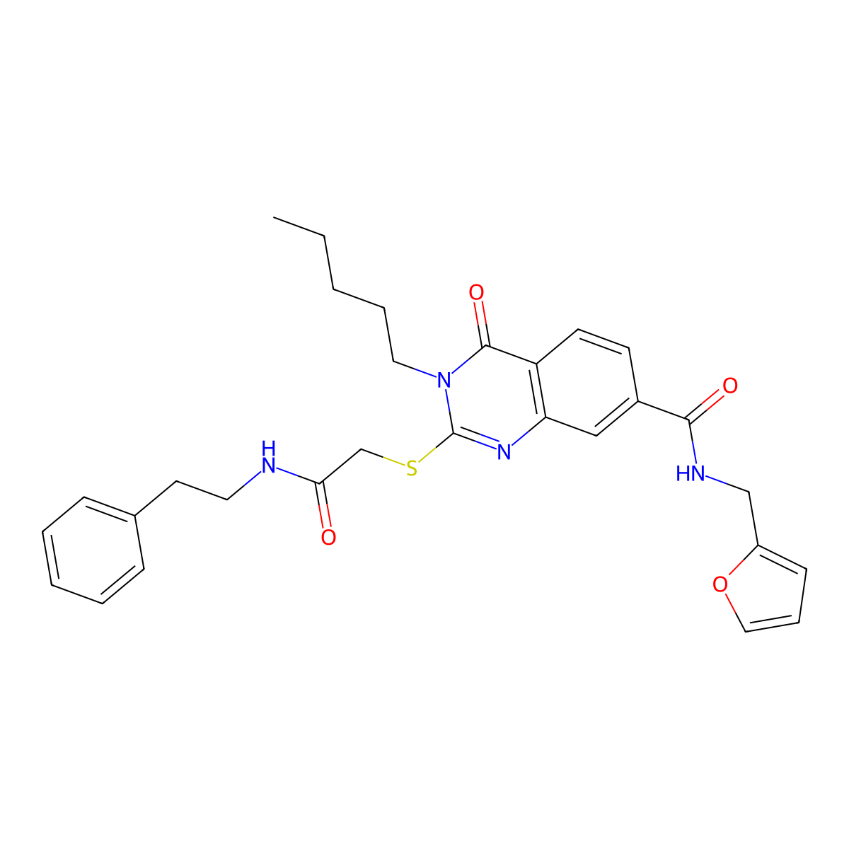 N-[(furan-2-yl)methyl]-4-oxo-3-pentyl-2-({[(2-phenylethyl)carbamoyl]methyl}sulfanyl)-3,4-dihydroquinazoline-7-carboxamide molecular structure, CAS 422531-52-0