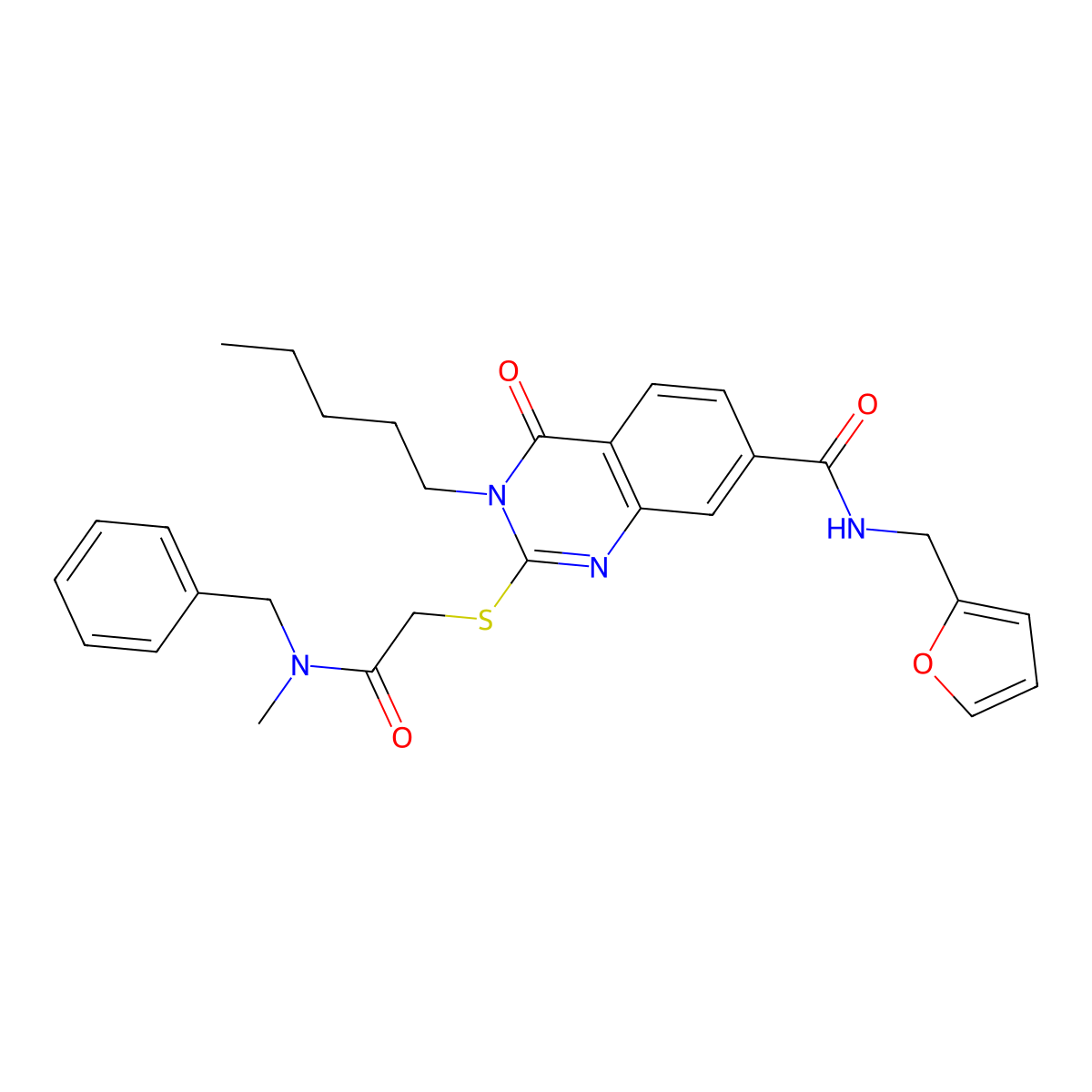 2-({[benzyl(methyl)carbamoyl]methyl}sulfanyl)-N-[(furan-2-yl)methyl]-4-oxo-3-pentyl-3,4-dihydroquinazoline-7-carboxamide molecular structure, CAS 422531-53-1