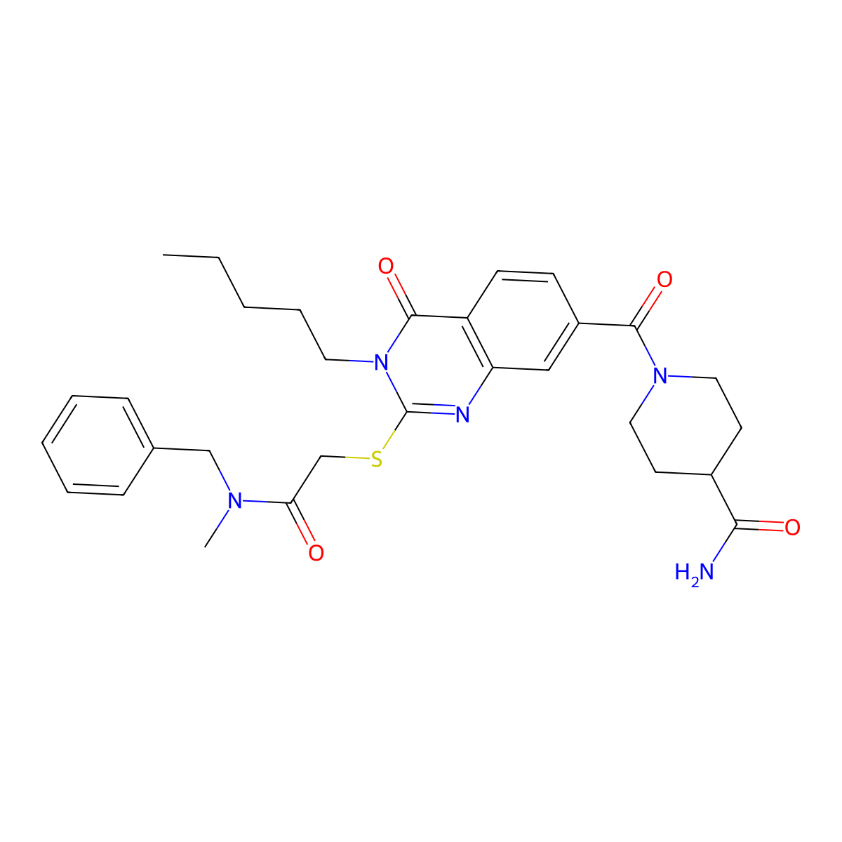 1-[2-[2-[Benzyl(methyl)amino]-2-oxoethyl]sulfanyl-4-oxo-3-pentylquinazoline-7-carbonyl]piperidine-4-carboxamide molecular structure, CAS 422531-61-1