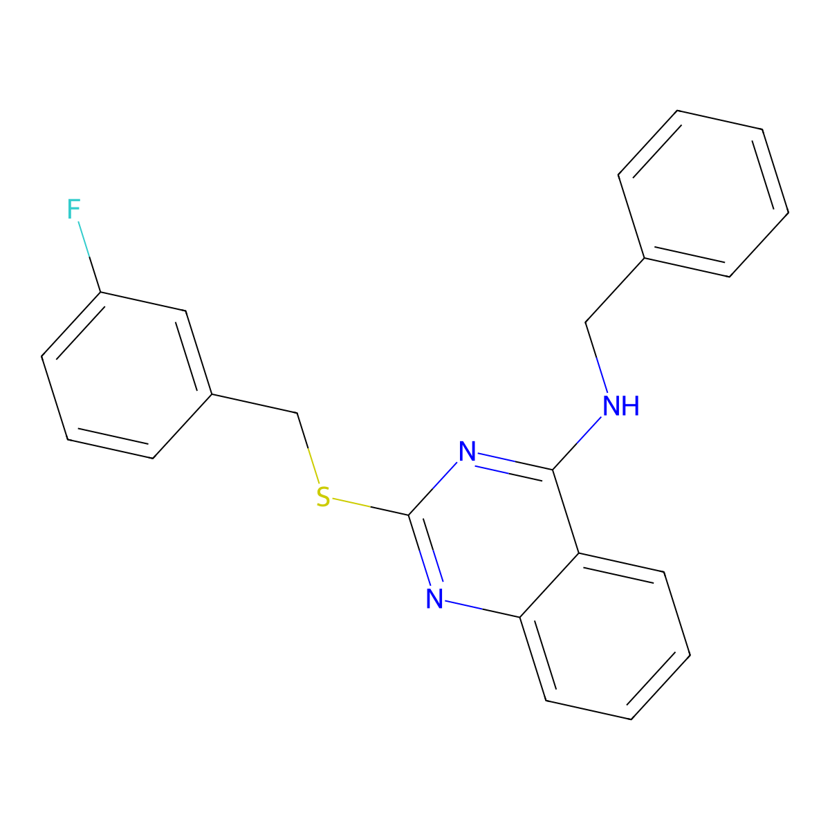 N-benzyl-2-[(3-fluorophenyl)methylsulfanyl]quinazolin-4-amine molecular structure, CAS 422531-81-5