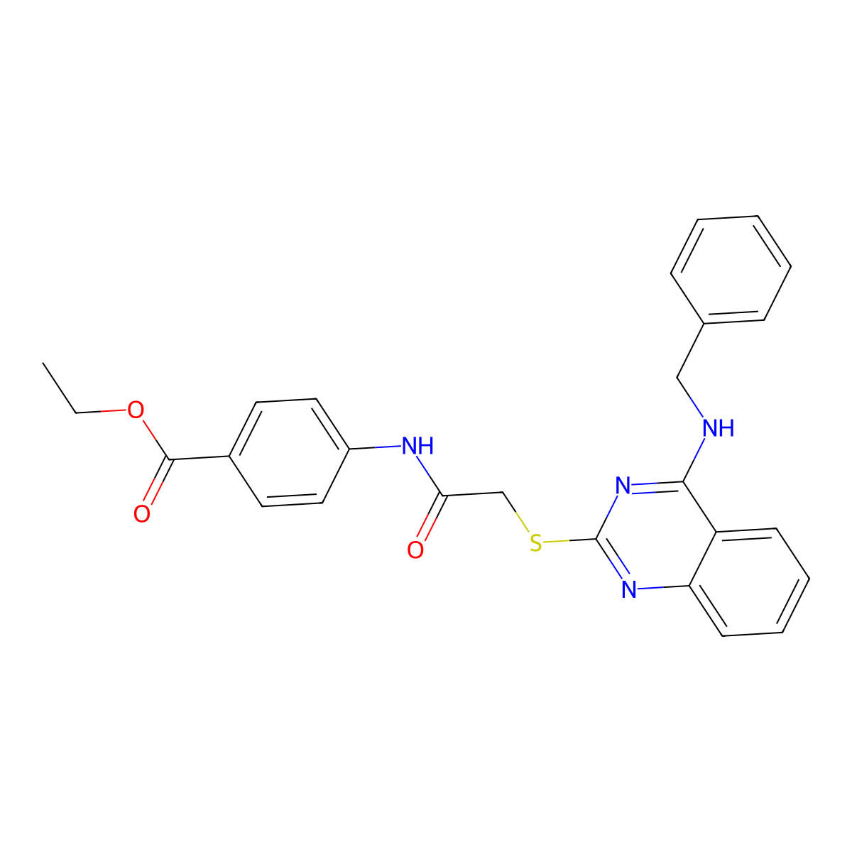 Ethyl 4-(2-((4-(benzylamino)quinazolin-2-yl)thio)acetamido)benzoate molecular structure, CAS 422531-91-7
