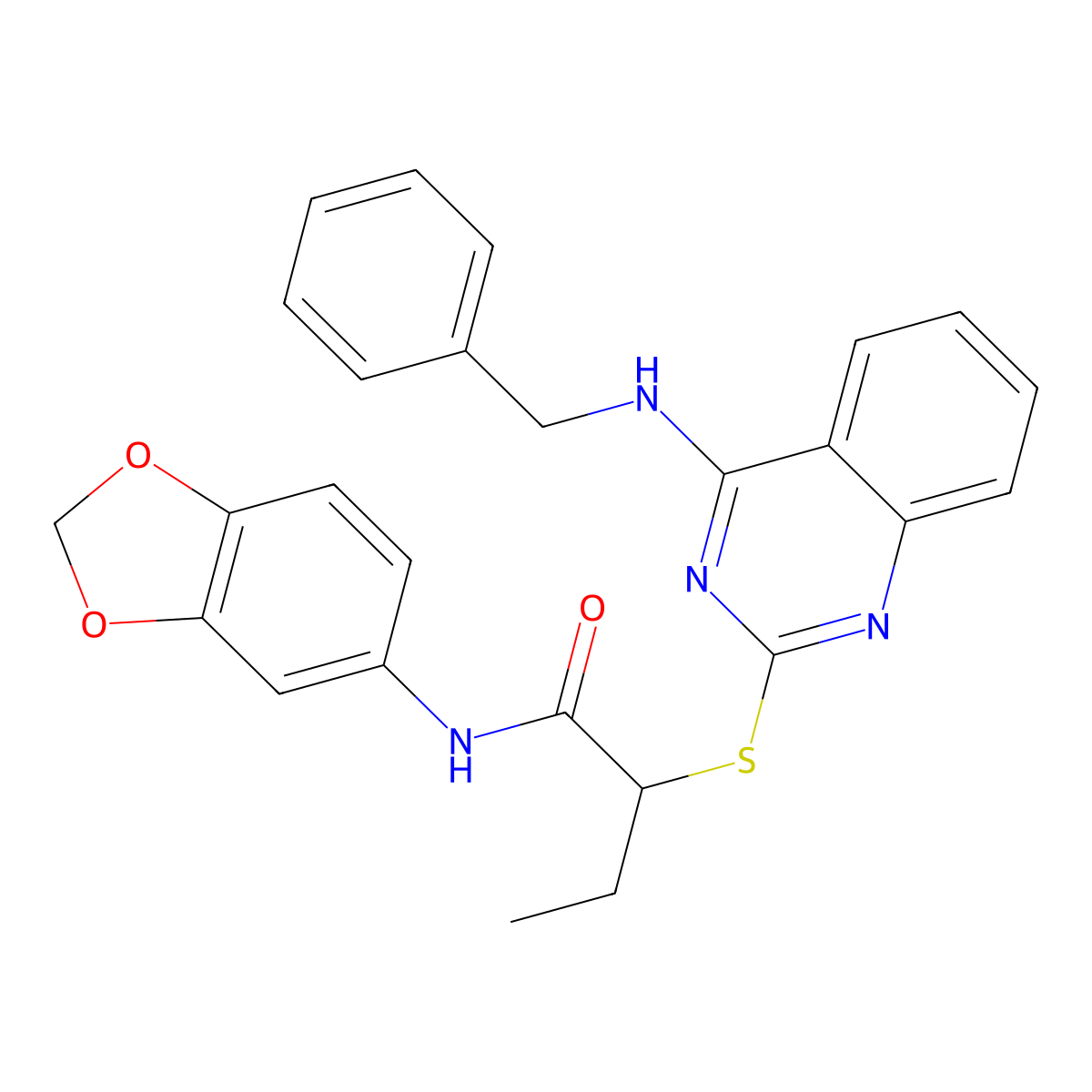 N-(1,3-benzodioxol-5-yl)-2-[4-(benzylamino)quinazolin-2-yl]sulfanylbutanamide molecular structure, CAS 422531-93-9