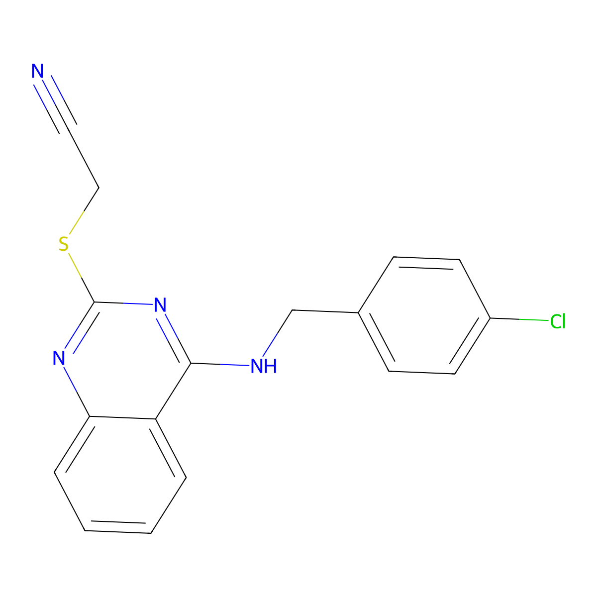 2-((4-((4-Chlorobenzyl)amino)quinazolin-2-yl)thio)acetonitrile molecular structure, CAS 422531-96-2
