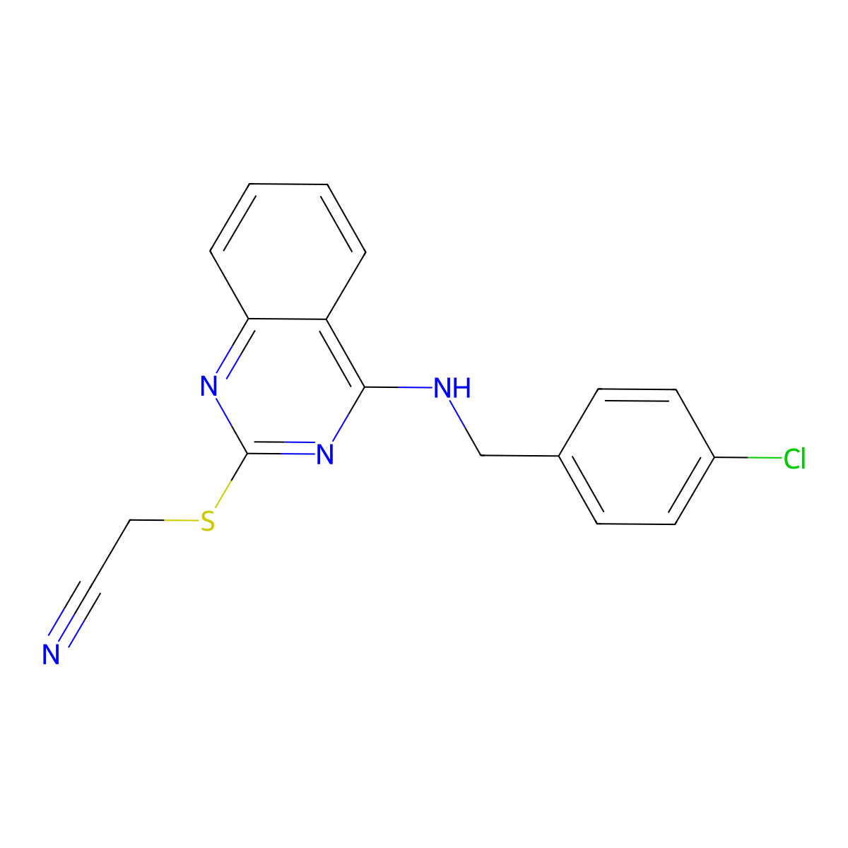 2-((4-((4-Chlorobenzyl)amino)quinazolin-2-yl)thio)acetonitrile molecular structure, CAS 422531-96-2