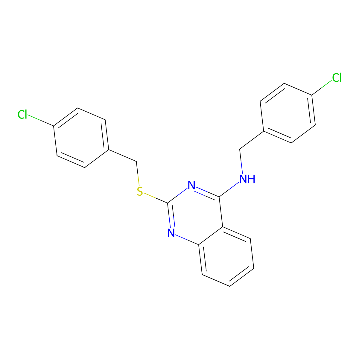 N-[(4-chlorophenyl)methyl]-2-[(4-chlorophenyl)methylsulfanyl]quinazolin-4-amine molecular structure, CAS 422532-00-1