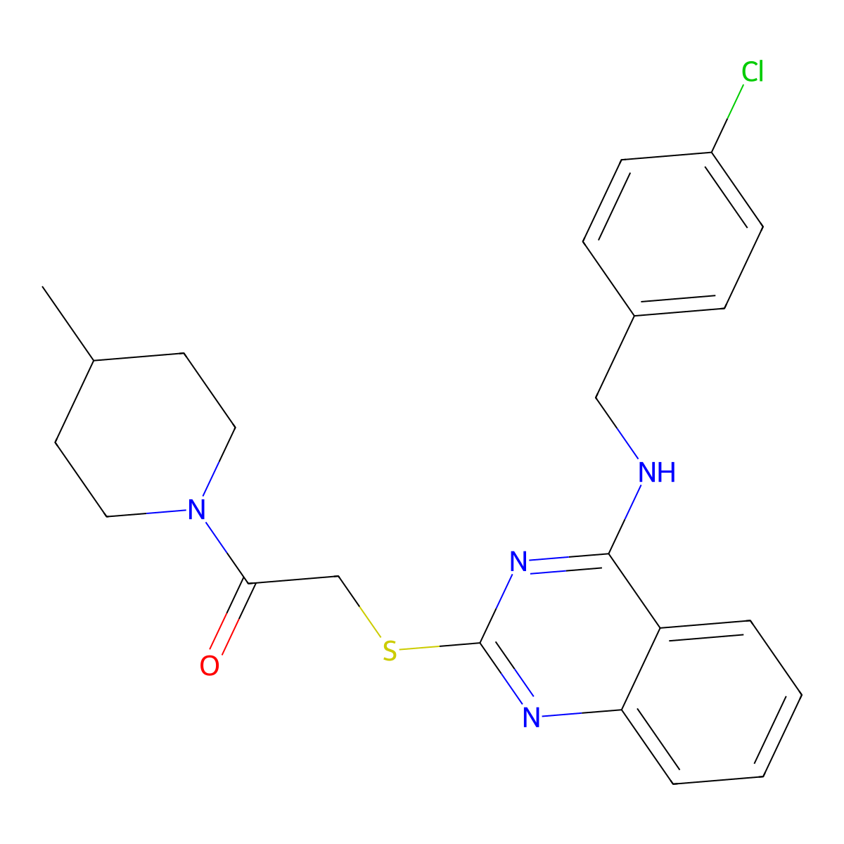 2-((4-((4-Chlorobenzyl)amino)quinazolin-2-yl)thio)-1-(4-methylpiperidin-1-yl)ethanone molecular structure, CAS 422532-06-7