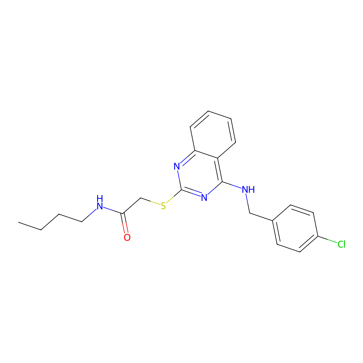 N-butyl-2-((4-((4-chlorobenzyl)amino)quinazolin-2-yl)thio)acetamide molecular structure, CAS 422532-07-8
