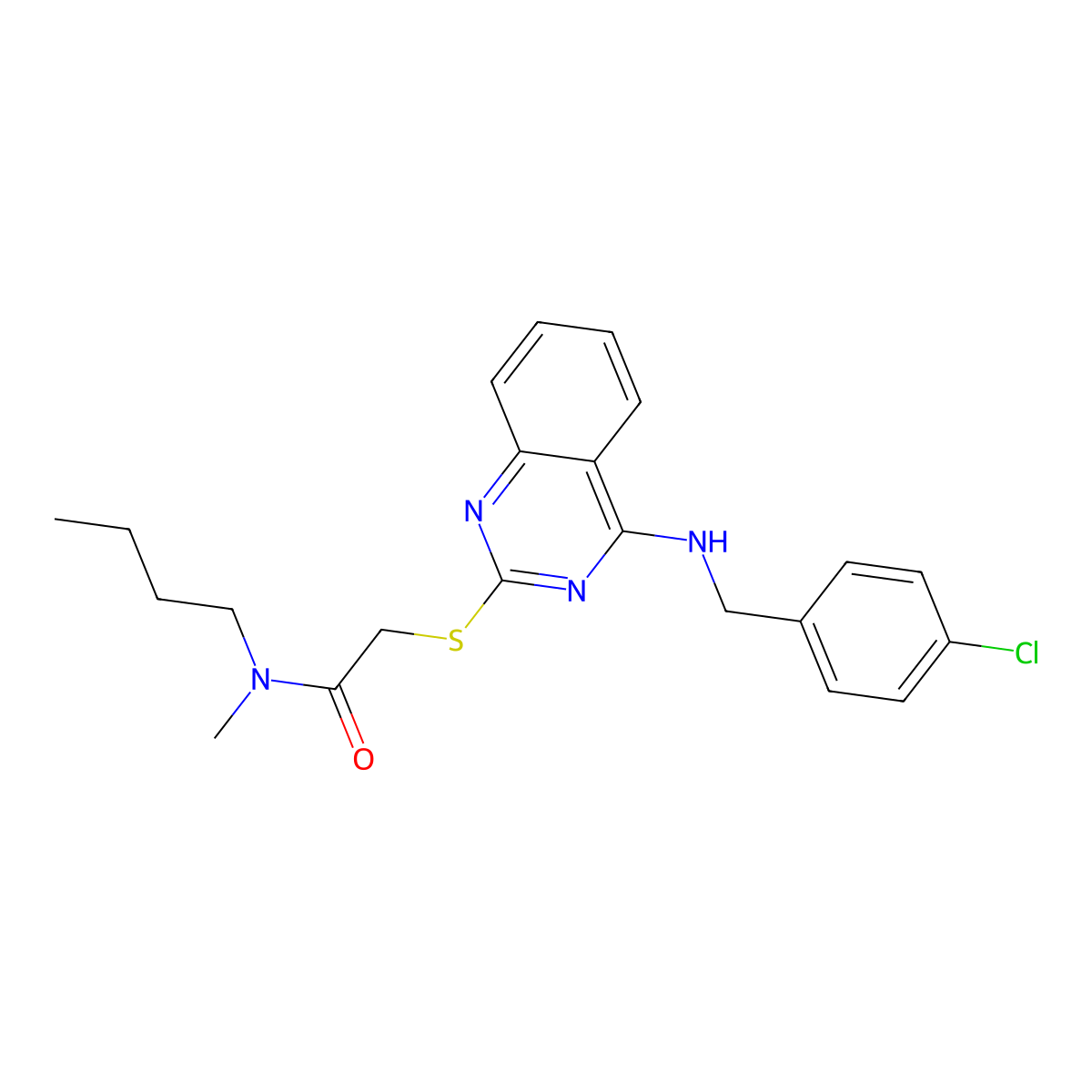 N-butyl-2-((4-((4-chlorobenzyl)amino)quinazolin-2-yl)thio)-N-methylacetamide molecular structure, CAS 422532-08-9