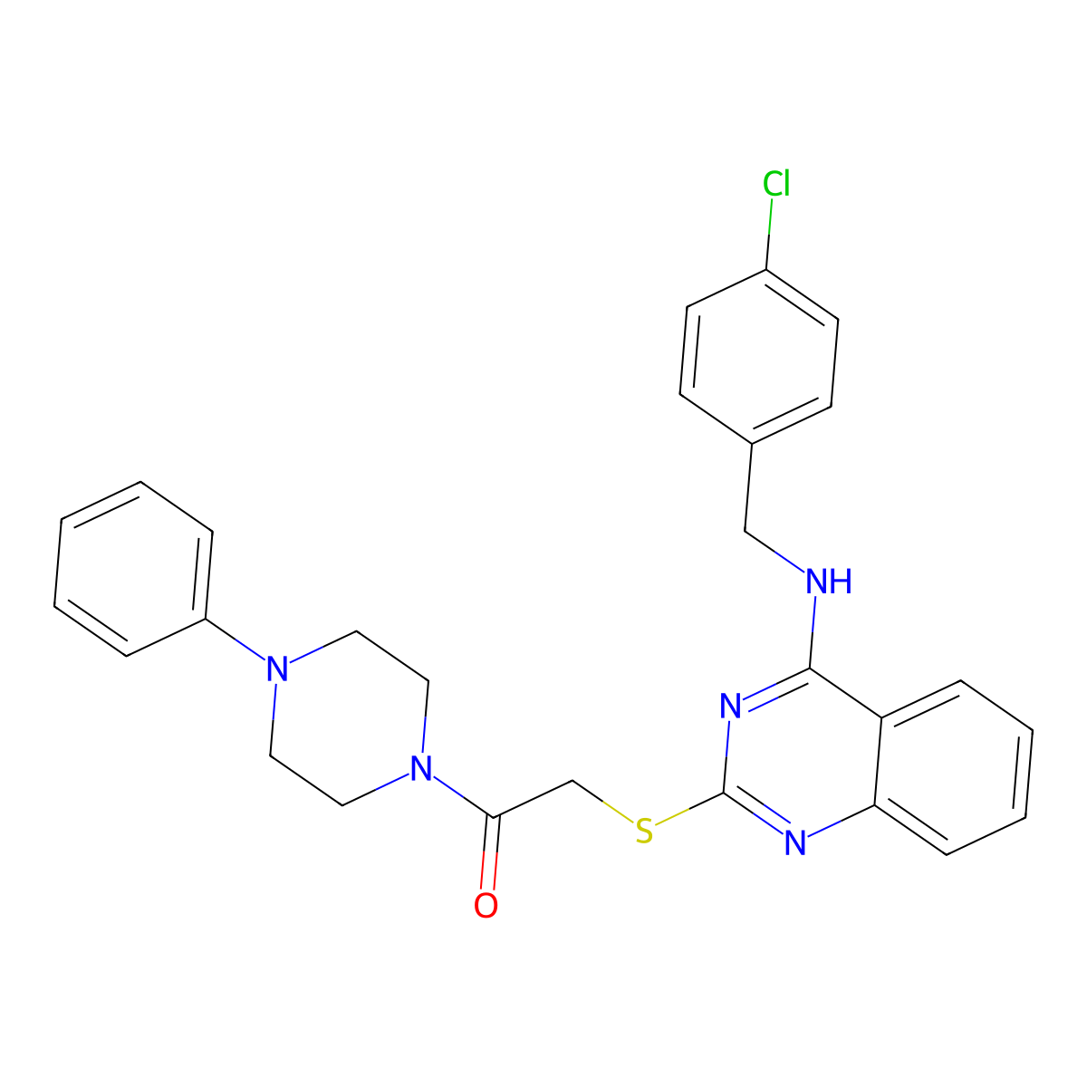 2-[(4-{[(4-Chlorophenyl)methyl]amino}quinazolin-2-yl)sulfanyl]-1-(4-phenylpiperazin-1-yl)ethan-1-one molecular structure, CAS 422532-10-3