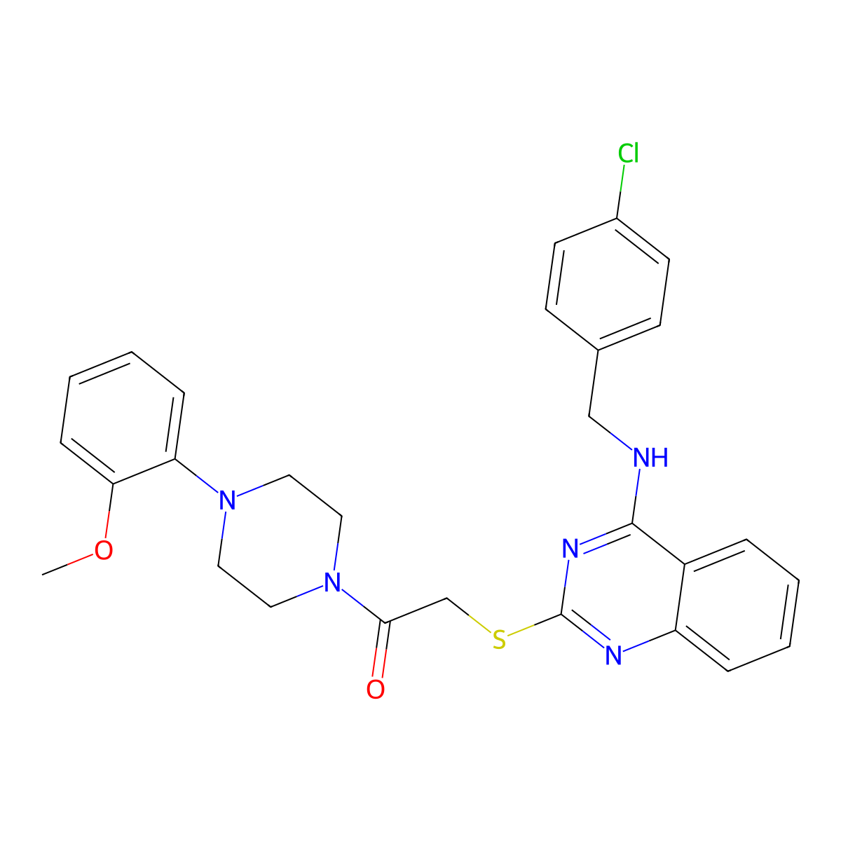 2-((4-((4-Chlorobenzyl)amino)quinazolin-2-yl)thio)-1-(4-(2-methoxyphenyl)piperazin-1-yl)ethanone molecular structure, CAS 422532-11-4