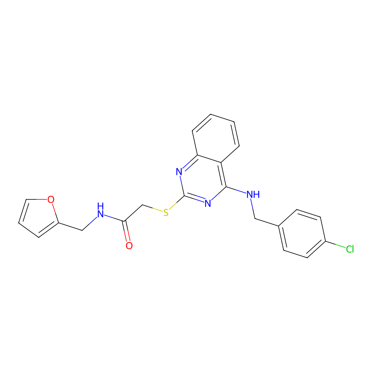 2-[4-[(4-chlorophenyl)methylamino]quinazolin-2-yl]sulfanyl-N-(furan-2-ylmethyl)acetamide molecular structure, CAS 422532-12-5
