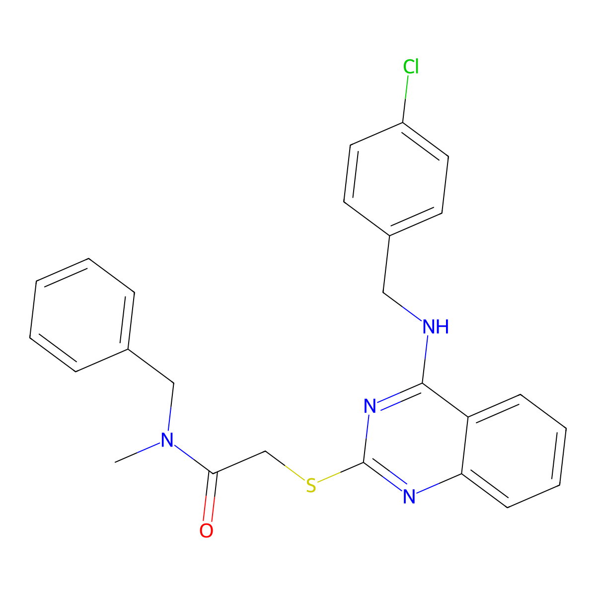 N-benzyl-2-((4-((4-chlorobenzyl)amino)quinazolin-2-yl)thio)-N-methylacetamide molecular structure, CAS 422532-20-5