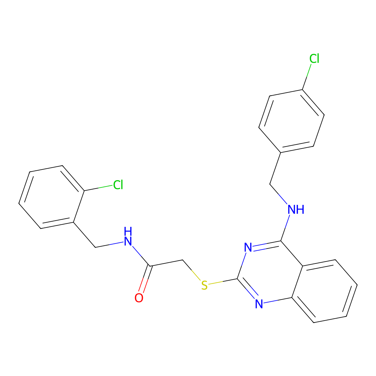 N-(2-chlorobenzyl)-2-((4-((4-chlorobenzyl)amino)quinazolin-2-yl)thio)acetamide molecular structure, CAS 422532-21-6