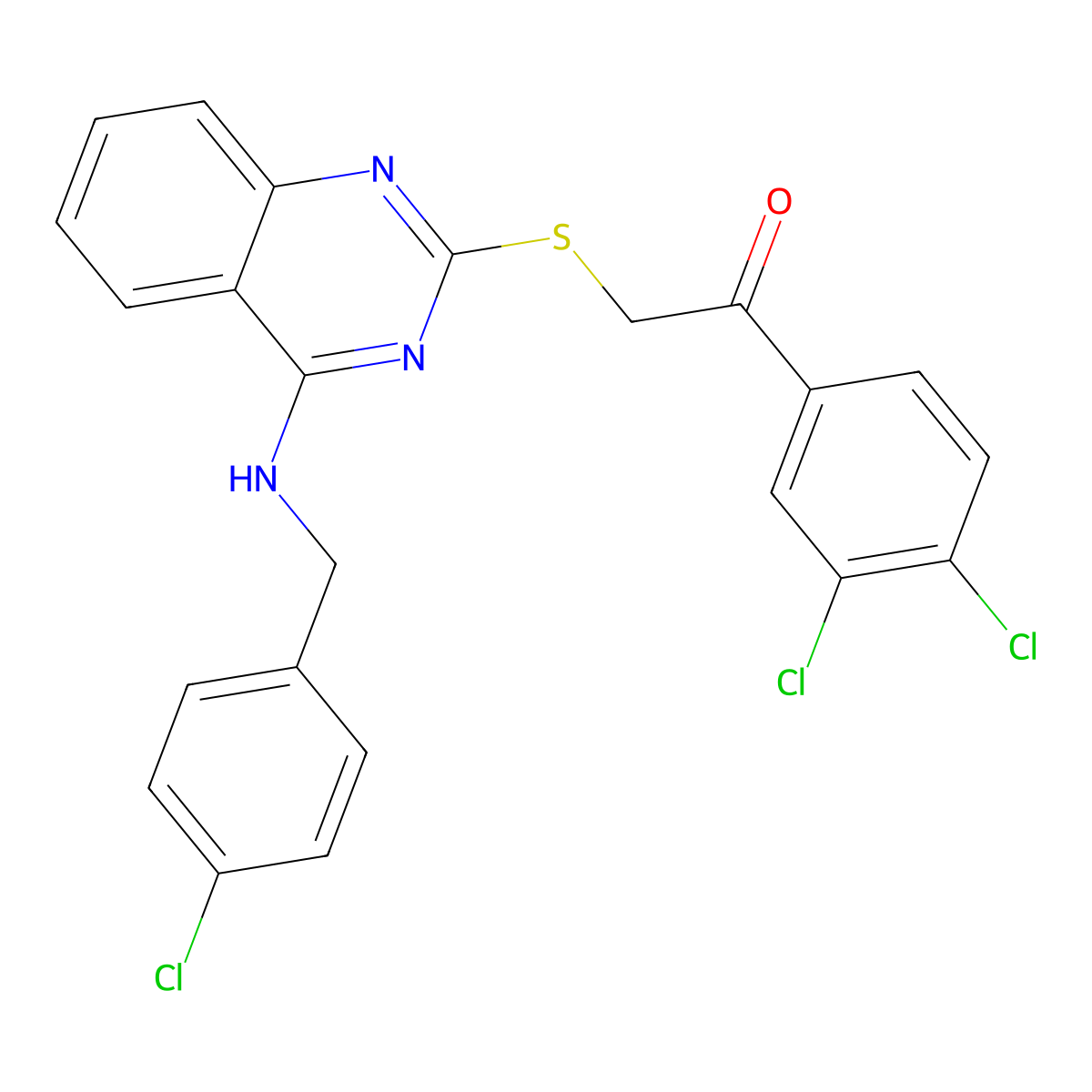 2-[4-[(4-Chlorophenyl)methylamino]quinazolin-2-yl]sulfanyl-1-(3,4-dichlorophenyl)ethanone molecular structure, CAS 422532-27-2