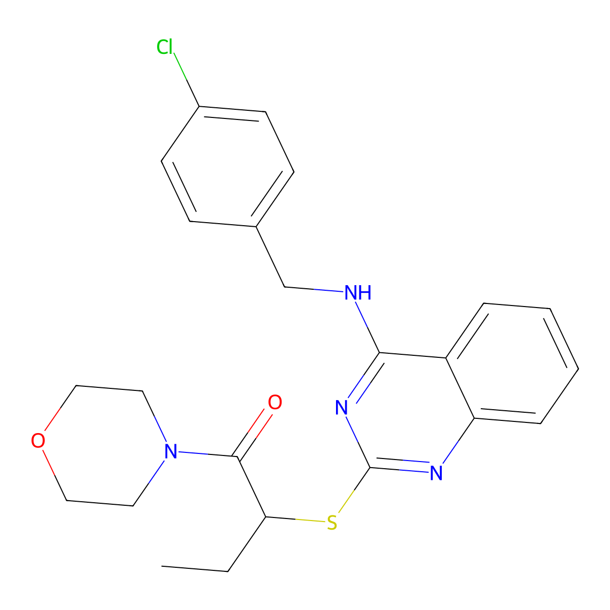 2-((4-((4-Chlorobenzyl)amino)quinazolin-2-yl)thio)-1-morpholinobutan-1-one molecular structure, CAS 422532-29-4