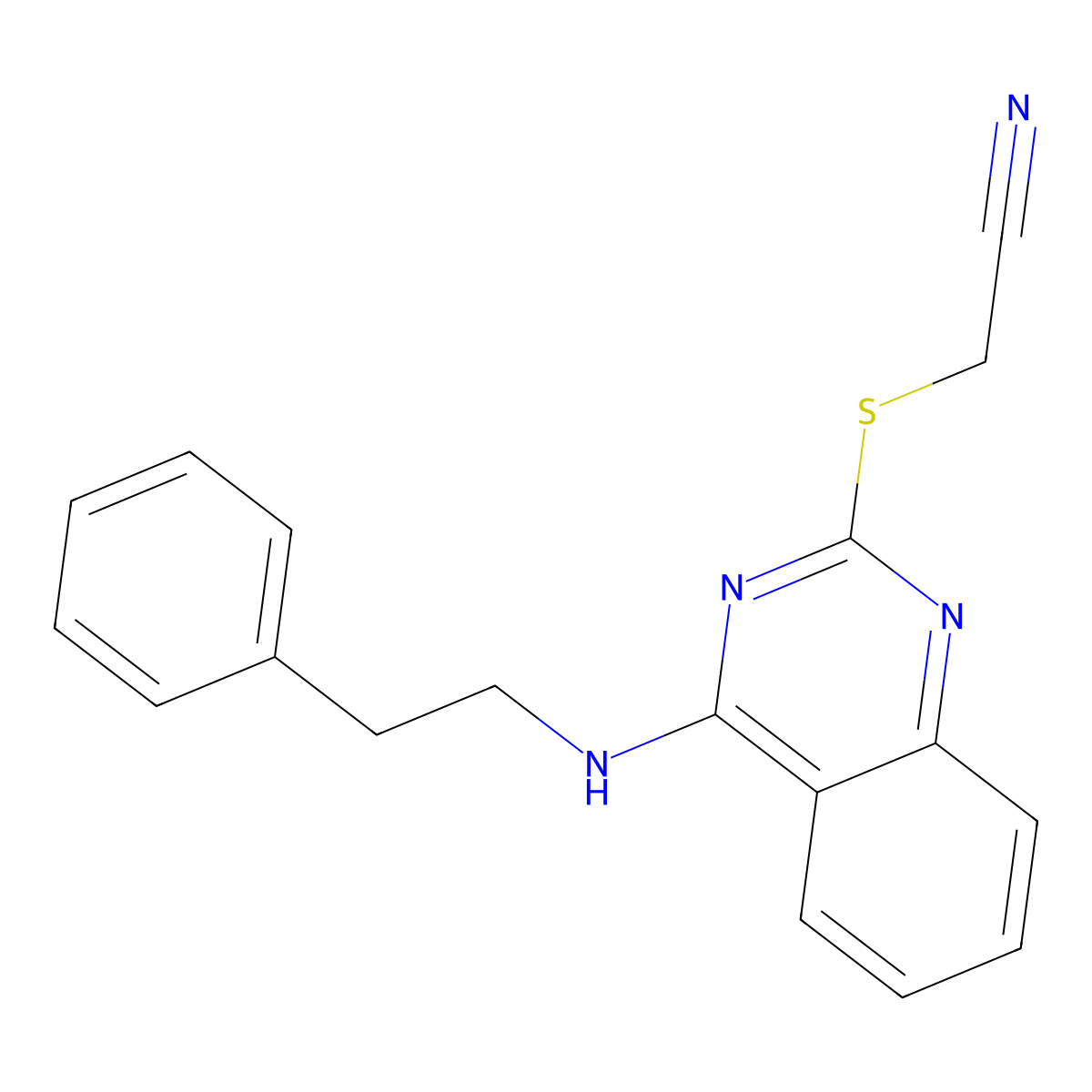 2-((4-(Phenethylamino)quinazolin-2-yl)thio)acetonitrile molecular structure, CAS 422532-30-7