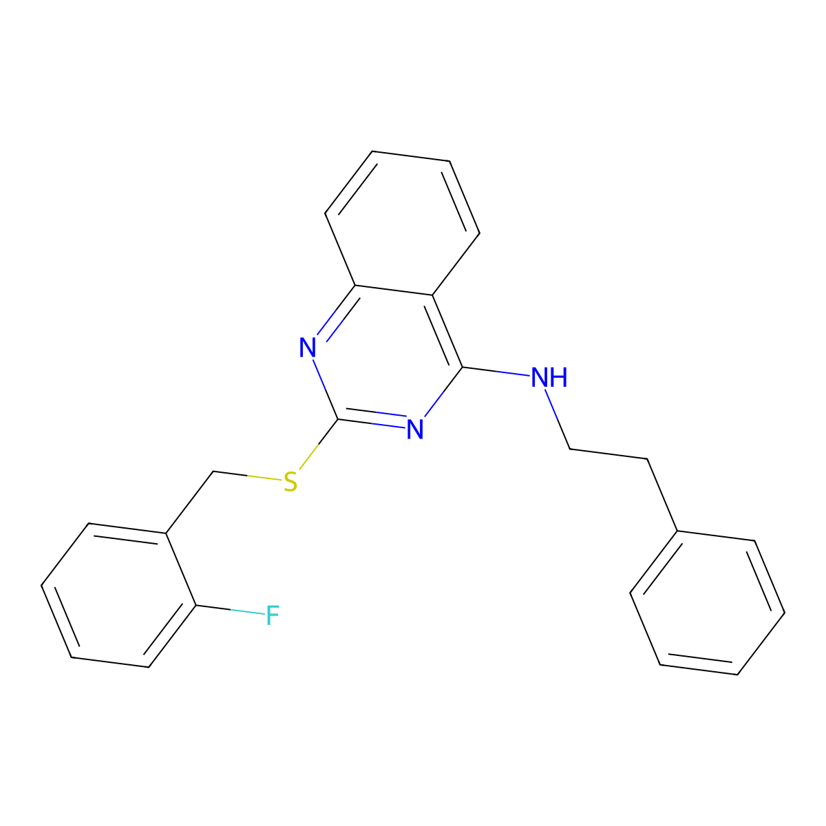 2-((2-fluorobenzyl)thio)-N-phenethylquinazolin-4-amine molecular structure, CAS 422532-31-8