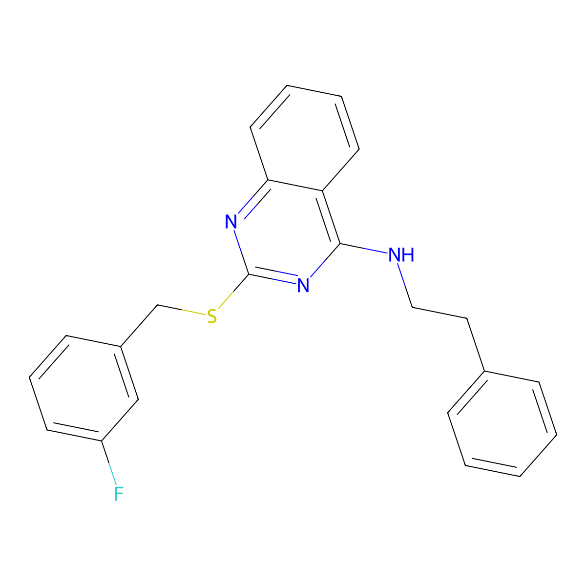 2-((3-fluorobenzyl)thio)-N-phenethylquinazolin-4-amine molecular structure, CAS 422532-32-9