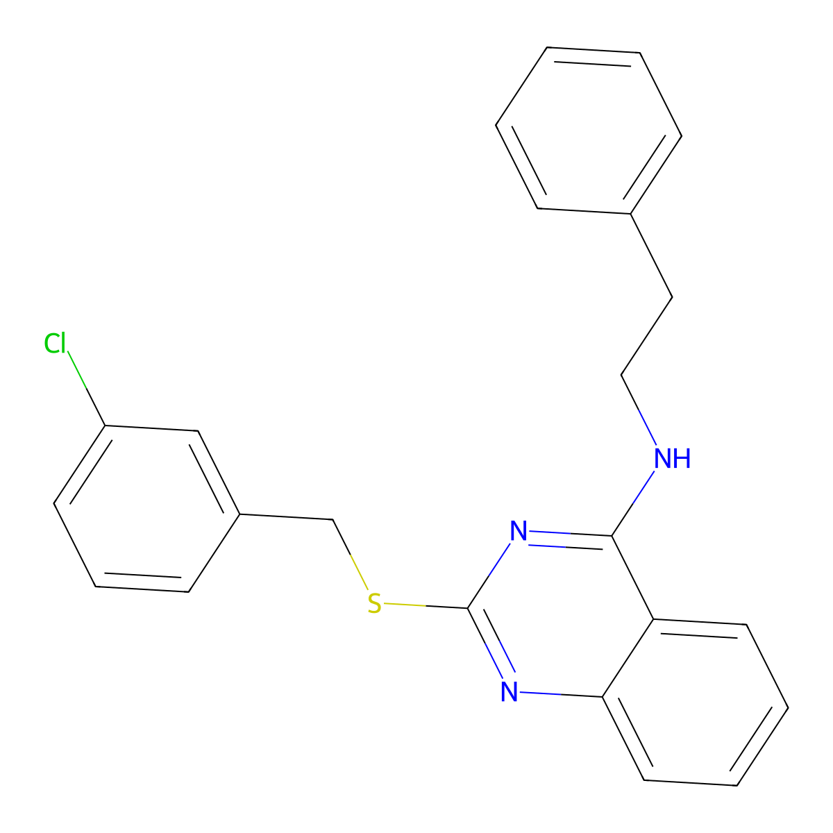 2-((3-chlorobenzyl)thio)-N-phenethylquinazolin-4-amine molecular structure, CAS 422532-34-1