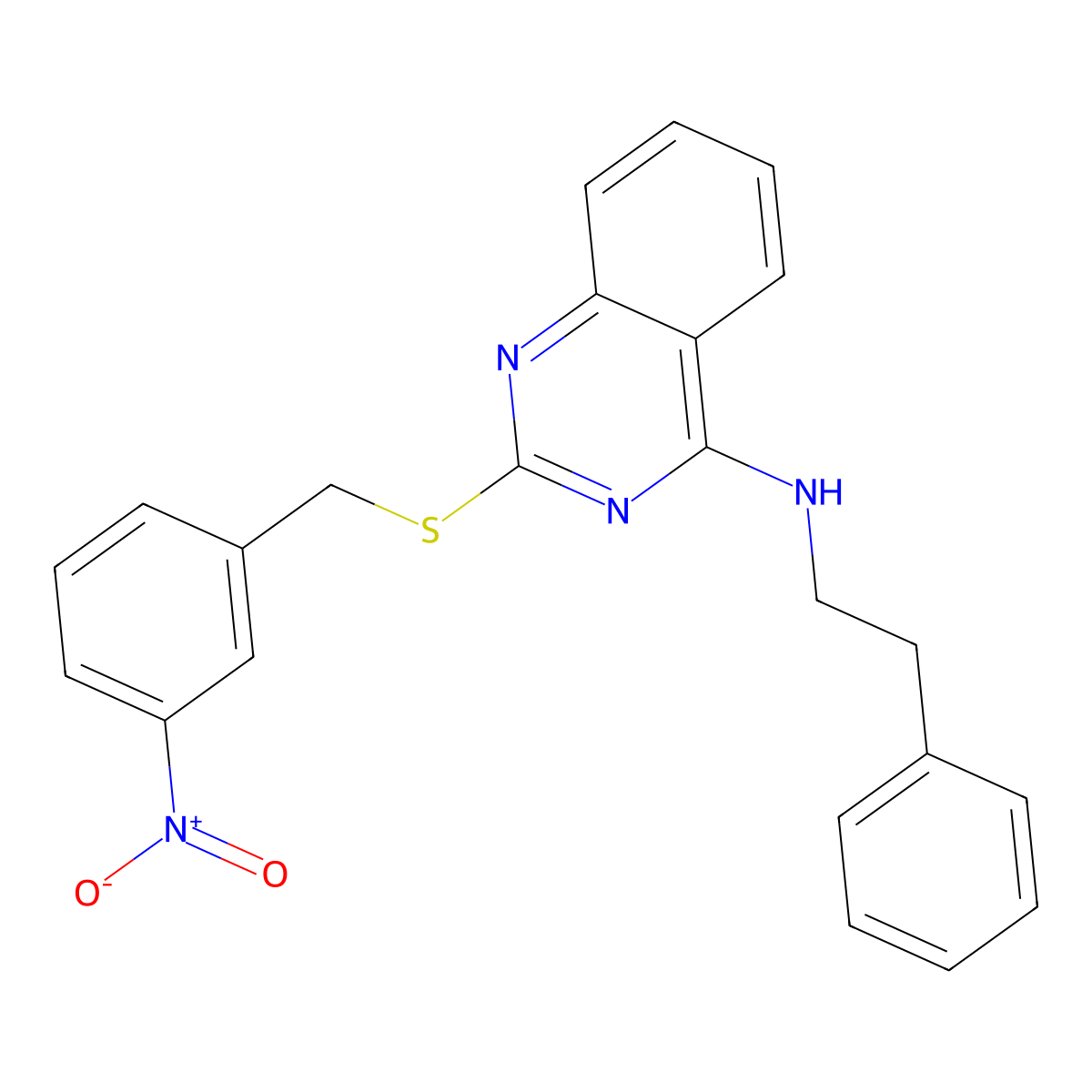 2-((3-nitrobenzyl)thio)-N-phenethylquinazolin-4-amine molecular structure, CAS 422532-35-2