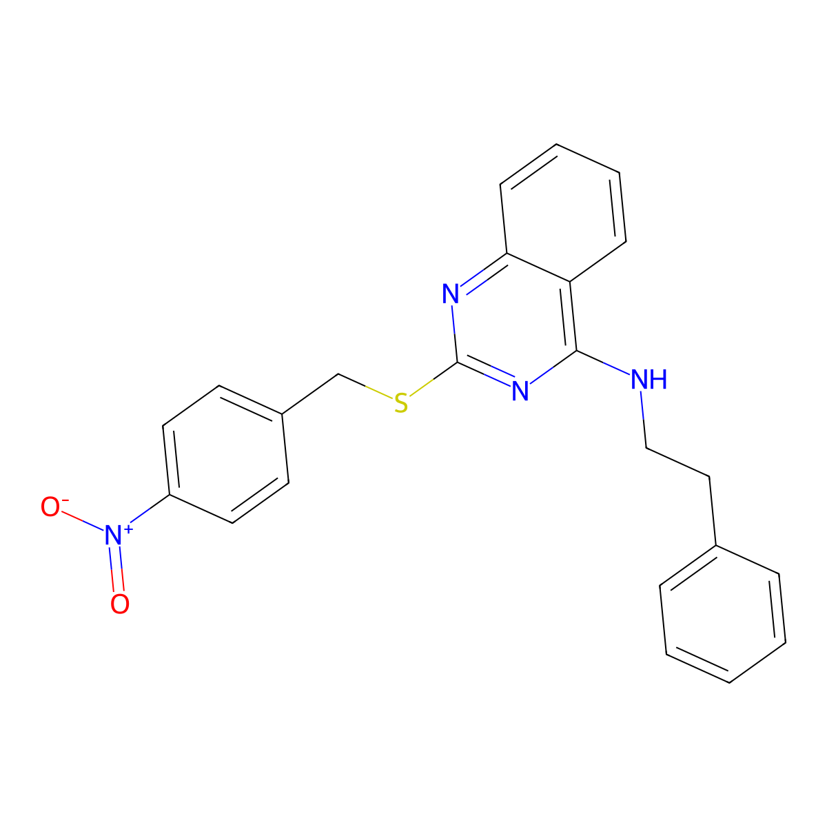 2-((4-nitrobenzyl)thio)-N-phenethylquinazolin-4-amine molecular structure, CAS 422532-36-3