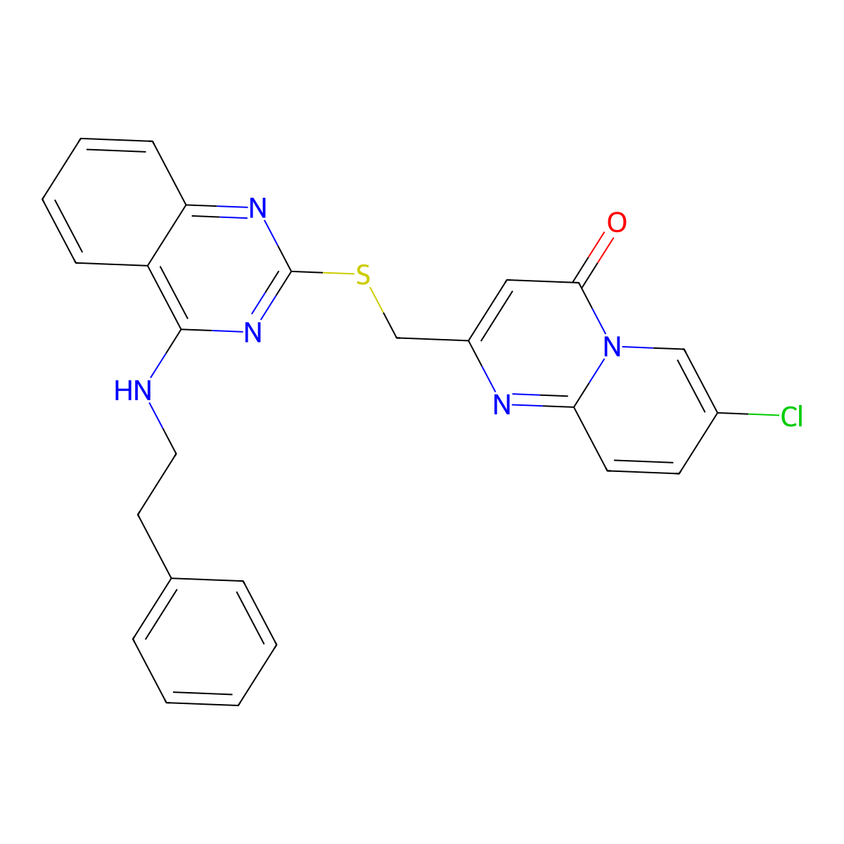 7-chloro-2-(((4-(phenethylamino)quinazolin-2-yl)thio)methyl)-4H-pyrido[1,2-a]pyrimidin-4-one molecular structure, CAS 422532-38-5